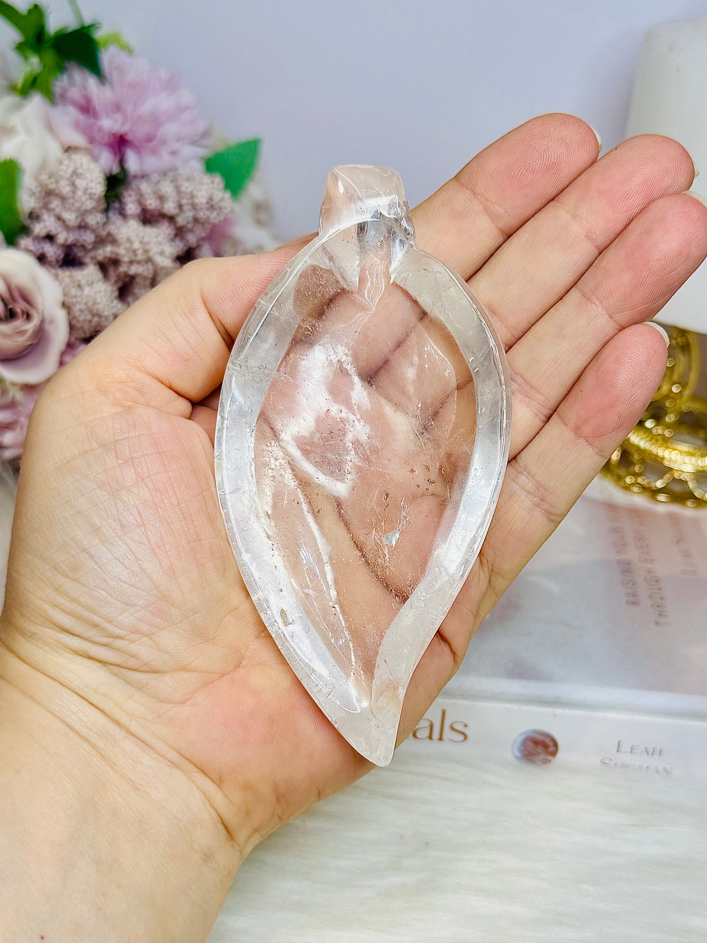Clear Quartz Leaf Bowl 11cm