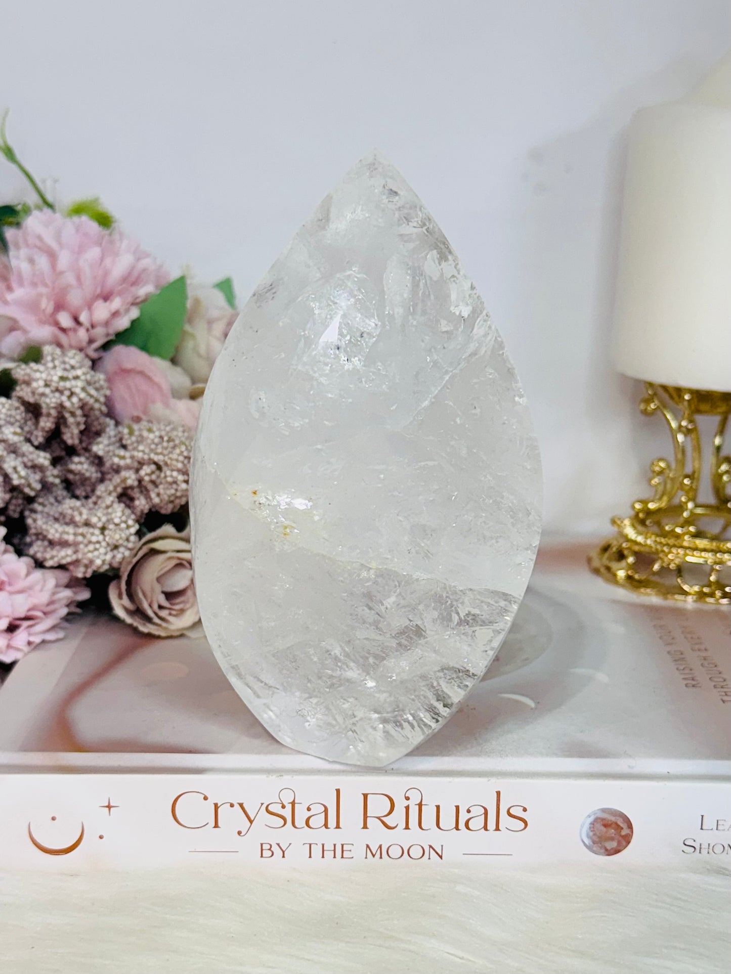 Absolutely Stunning High Grade Large Clear Quartz Carved Flame | Freeform with Rainbows From Brazil 677grams