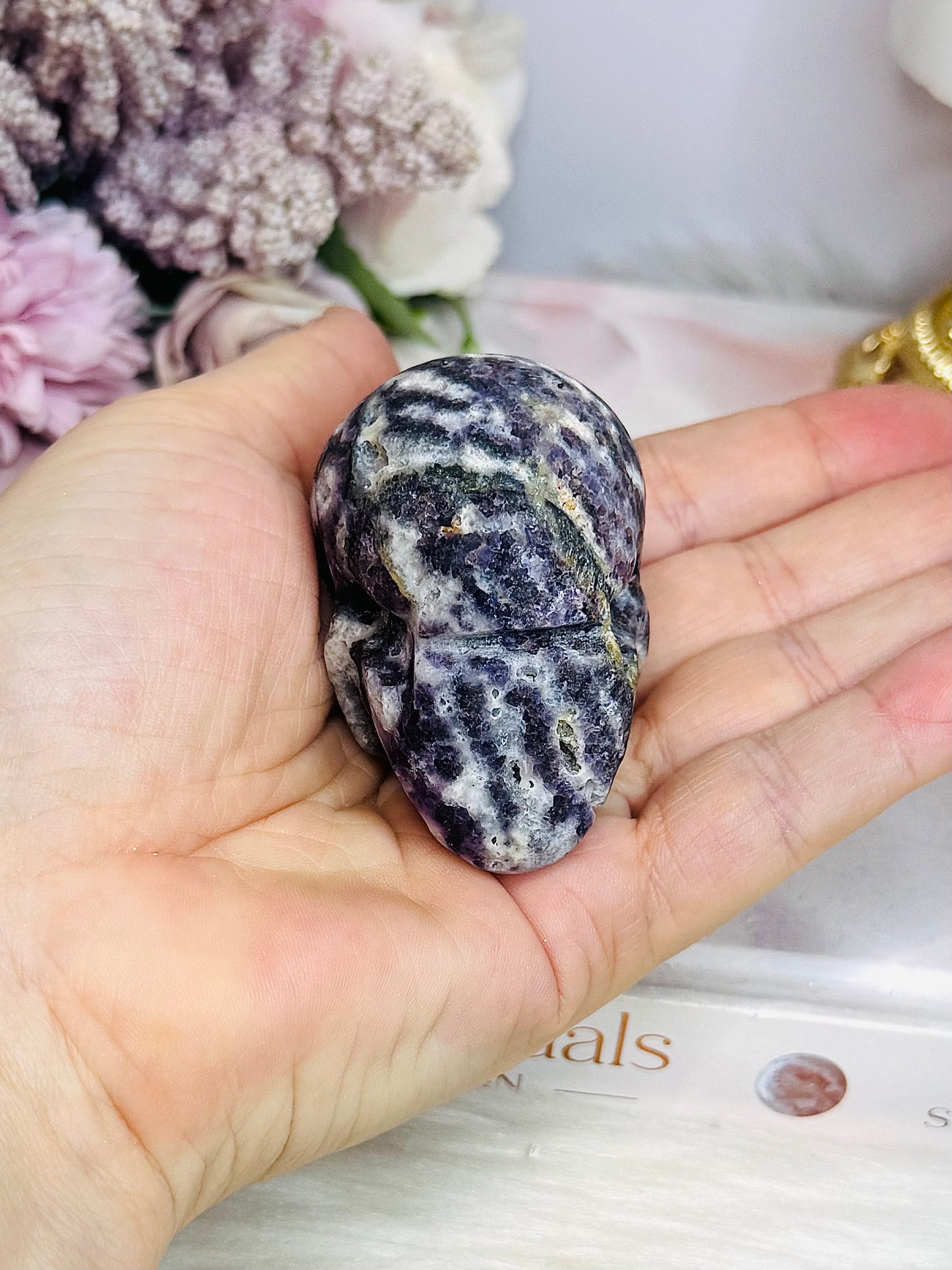Purple Root Fluorite Carved Skull 6cm