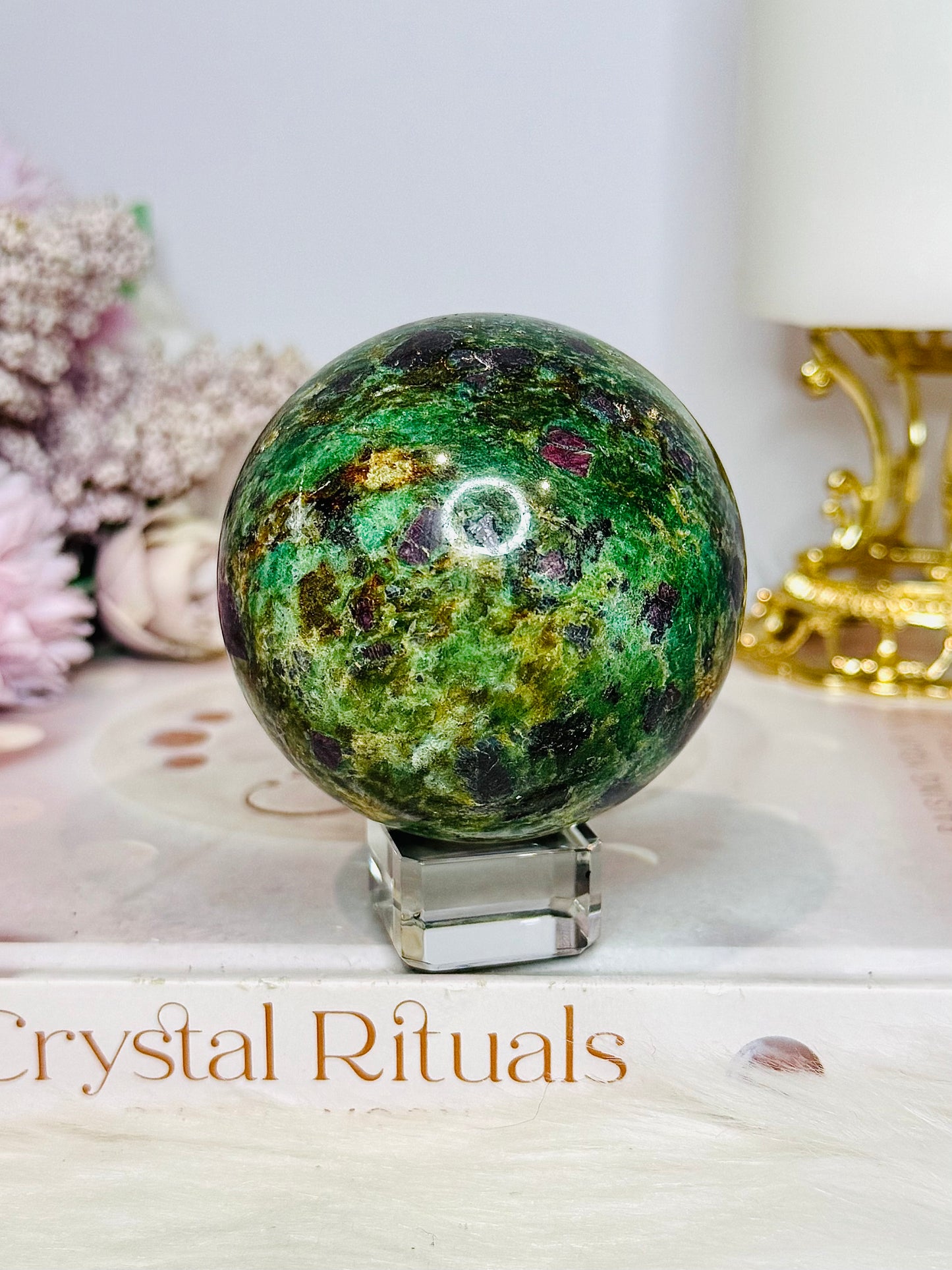 Ruby In Fuchsite Sphere UV Reactive On Stand 362g