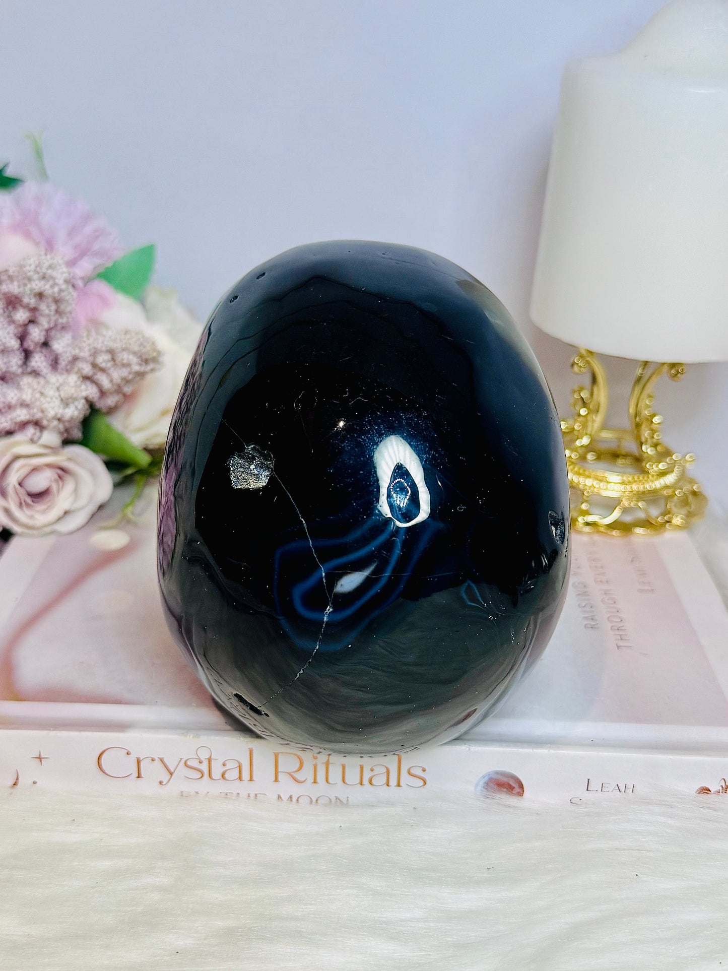 Huge Black Striped Agate Carved Skull 1.85KG 13cm