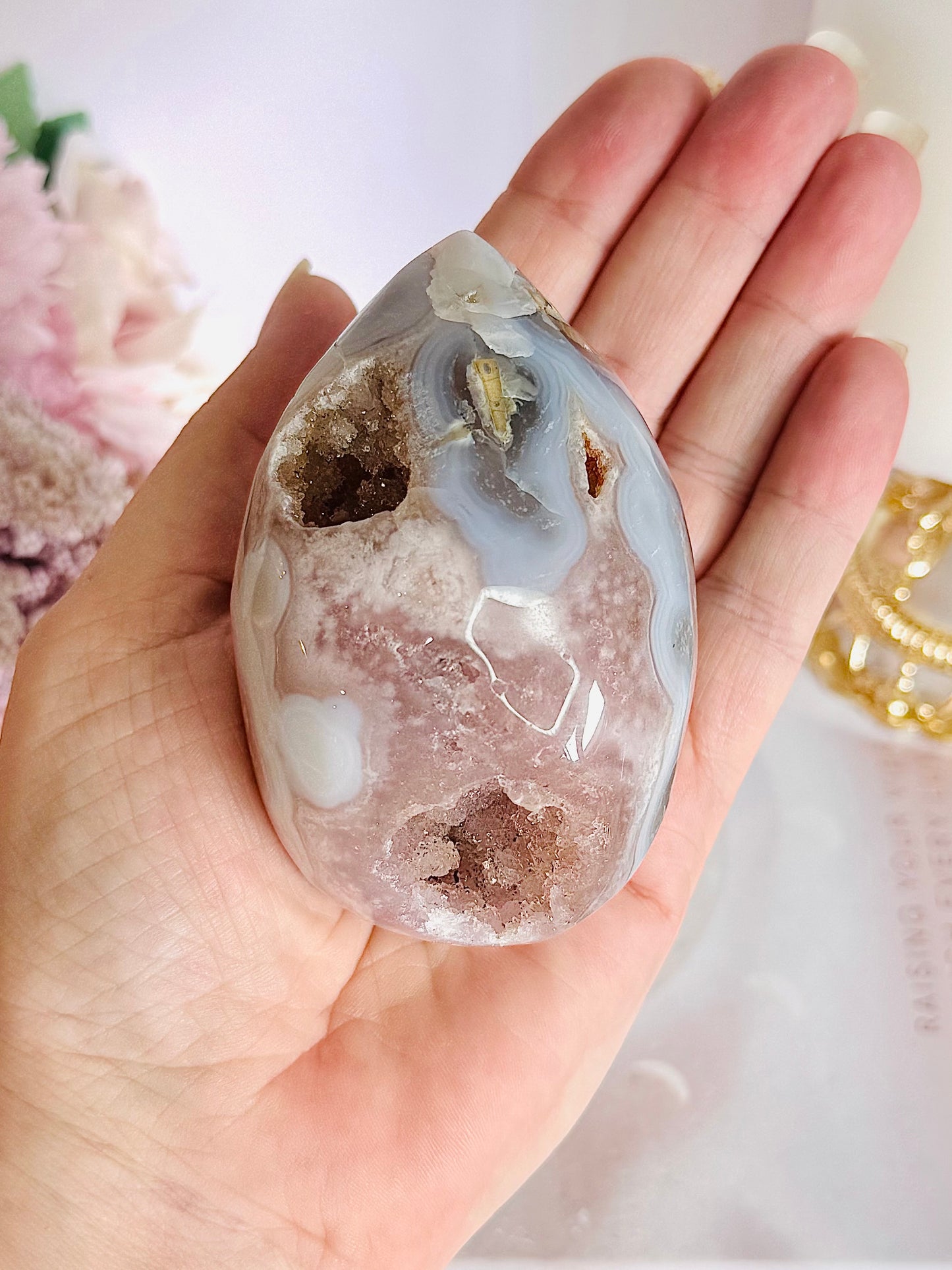 Gorgeous Druzy Pink Amethyst Agate Egg on Stand 16.5cm