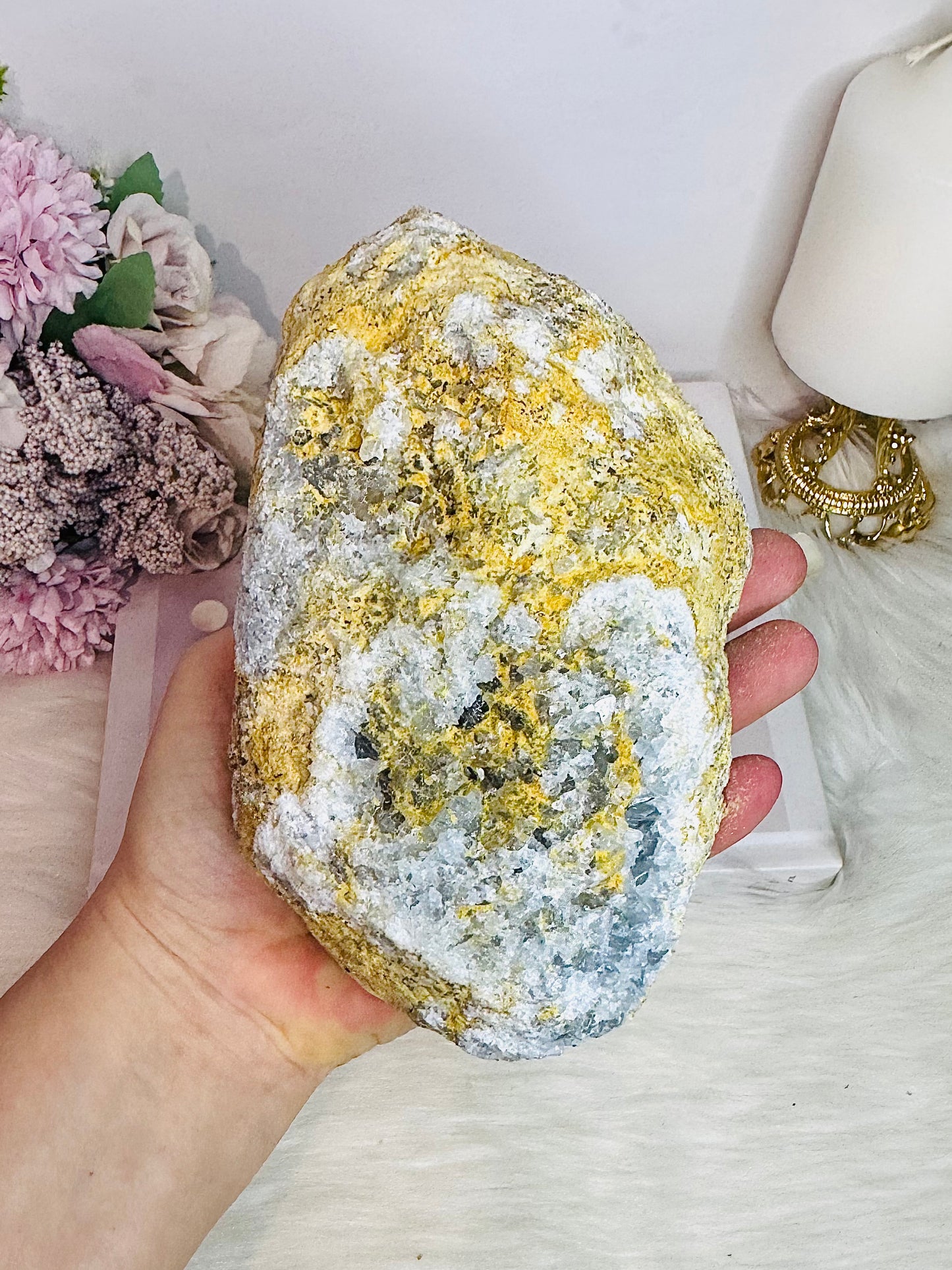 Huge Natural Blue Celestite Cluster Specimen 1.74KG