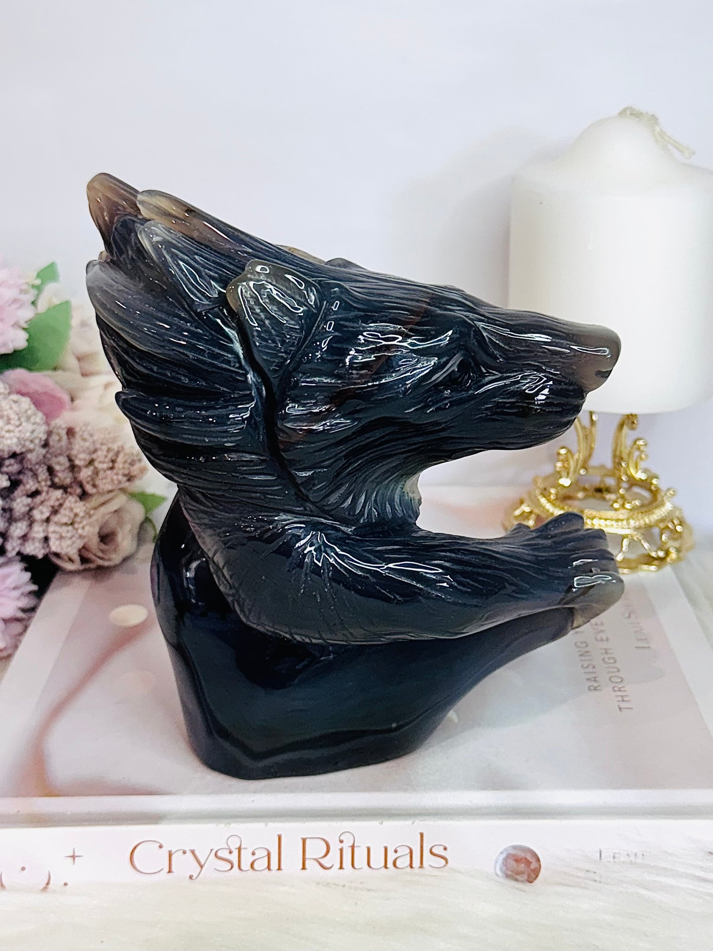 MASTERPIECE ~ Huge Agate Carved Druzy Wolf 16cm 1.3KG