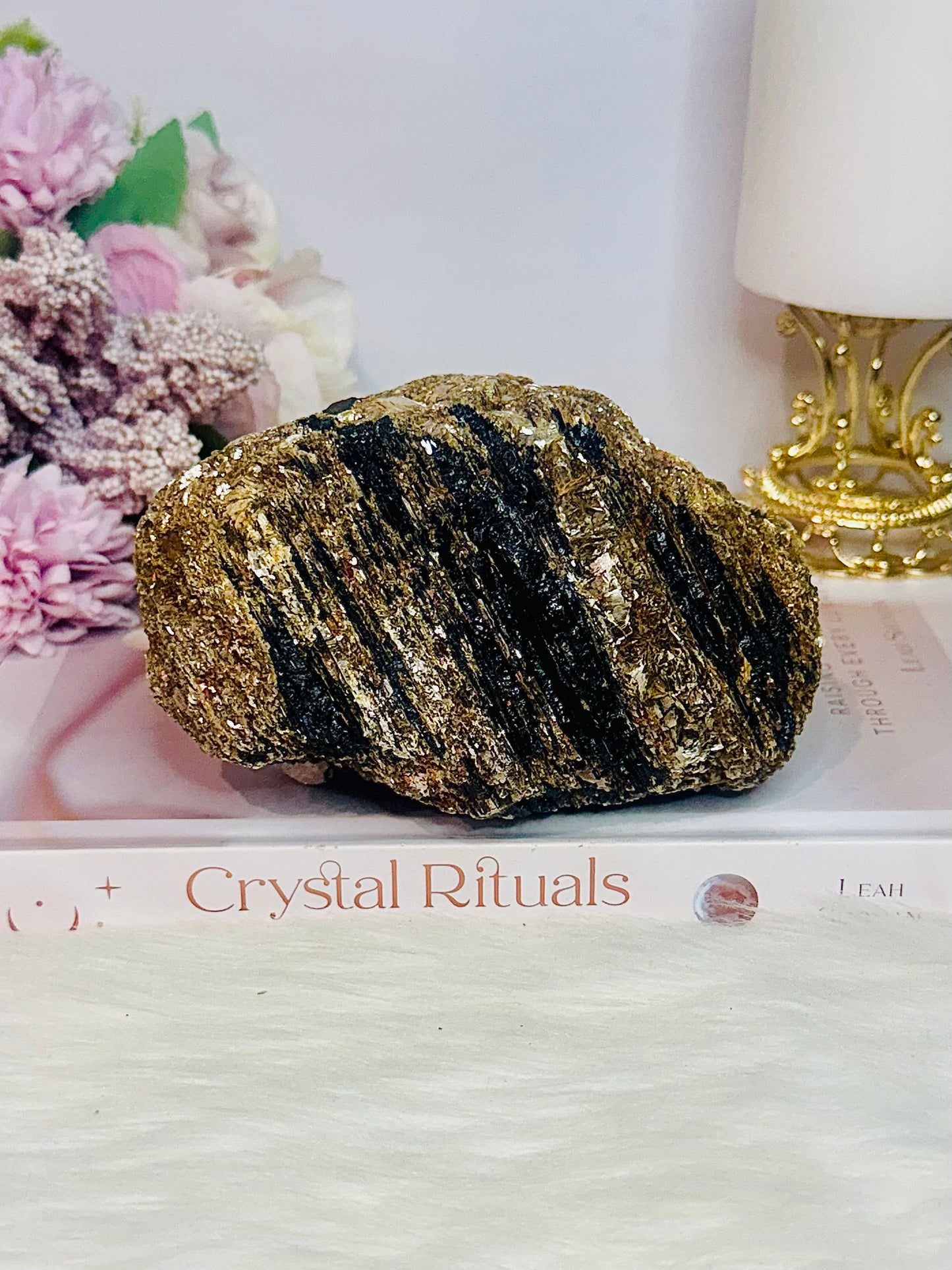 For Protection ~ Natural Large Black Tourmaline in Gold Mica Specimen 790grams
