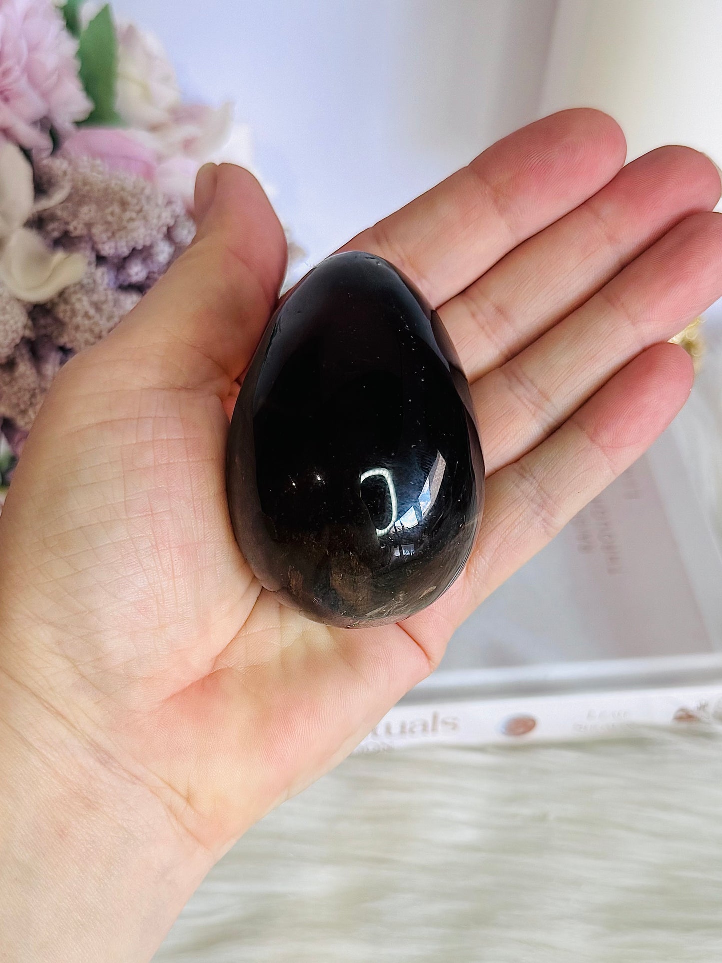 Unique Smokey Quartz Carved Polished Egg 178grams on Stand