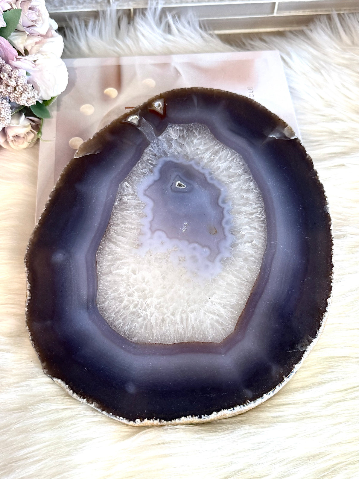 Huge Agate Polished Druzy Slab on Stand 26cm 1.65KG