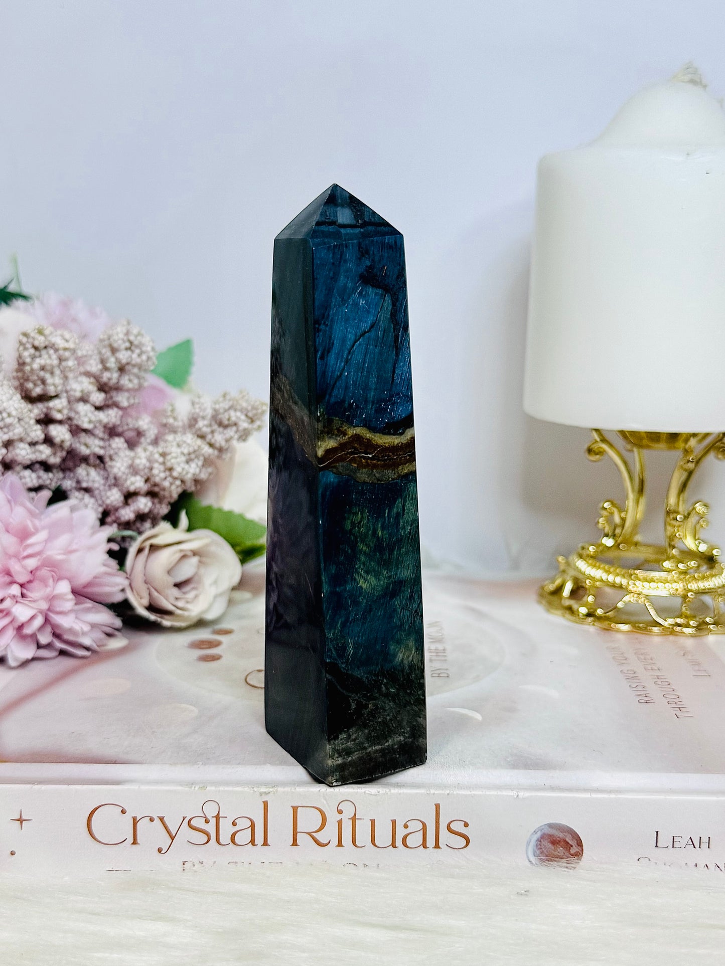 Rare Blue Tigers Eye Tower 12cm