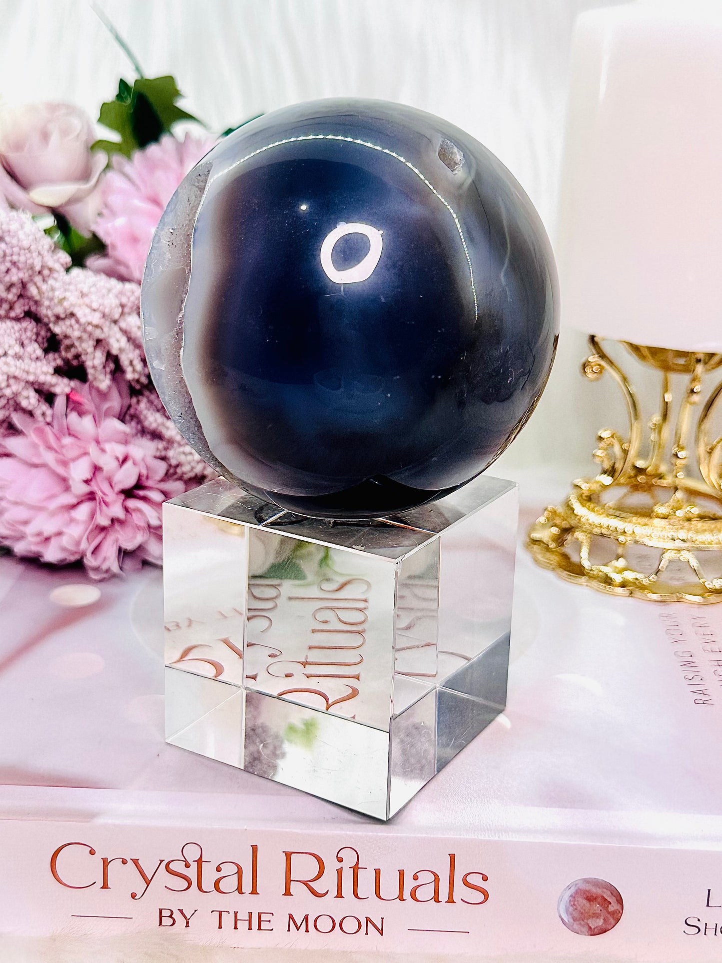 Wow!!!! What A Stunner!!! Large 536gram Druzy Agate Sphere on Silver Stand From Brazil (Glass stand in pic is display only)