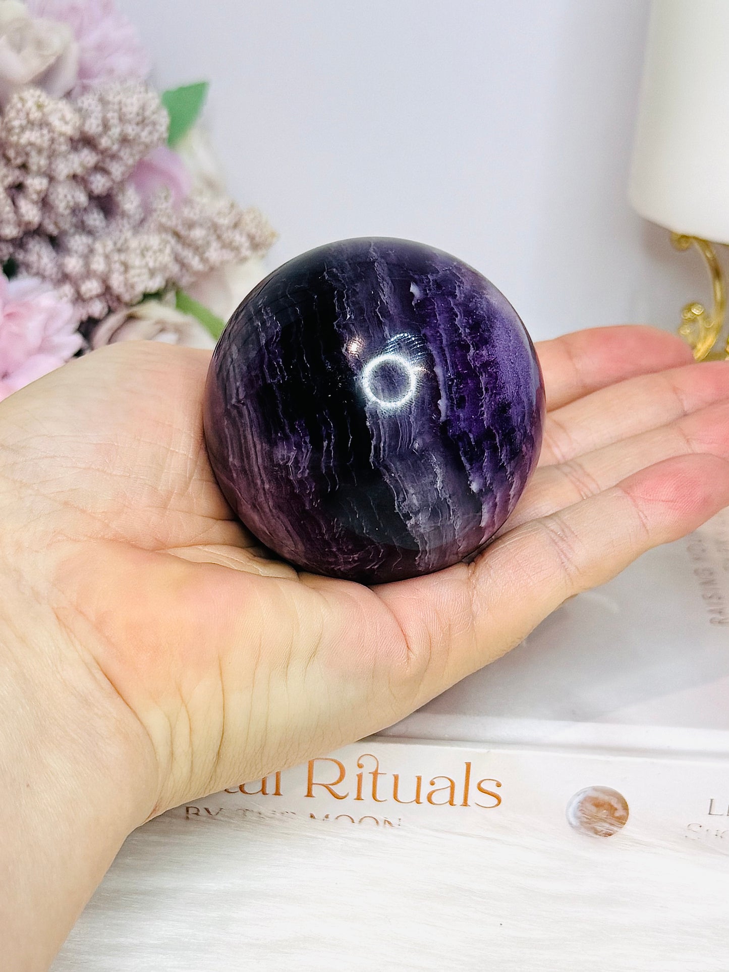 High Grade Purple Fluorite Sphere On Stand 340g