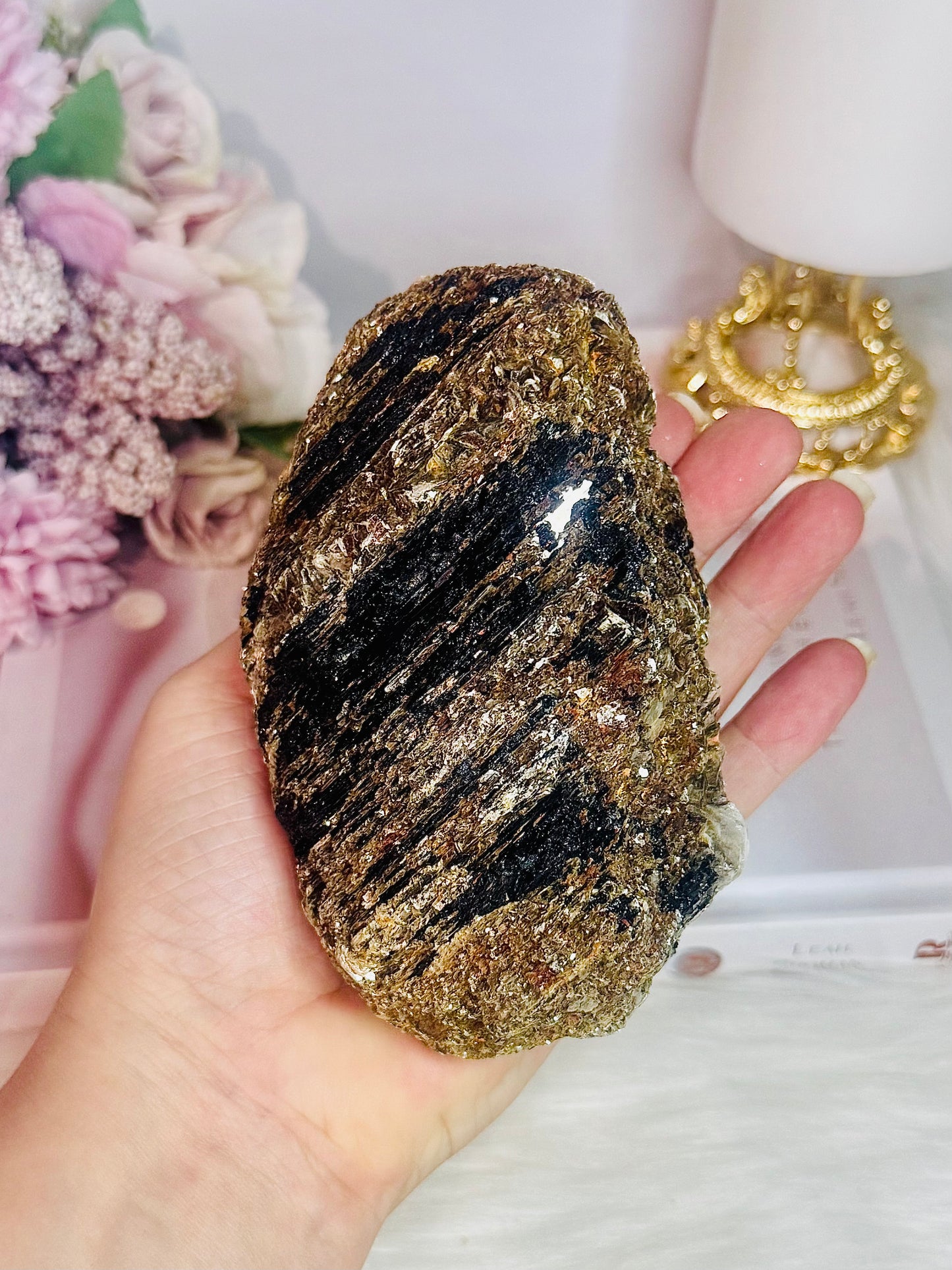 For Protection ~ Natural Large Black Tourmaline in Gold Mica Specimen 790grams