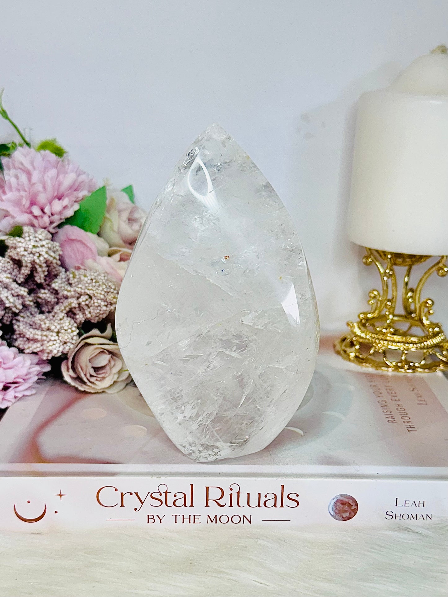 Absolutely Stunning High Grade Large Clear Quartz Carved Flame | Freeform with Rainbows From Brazil 677grams