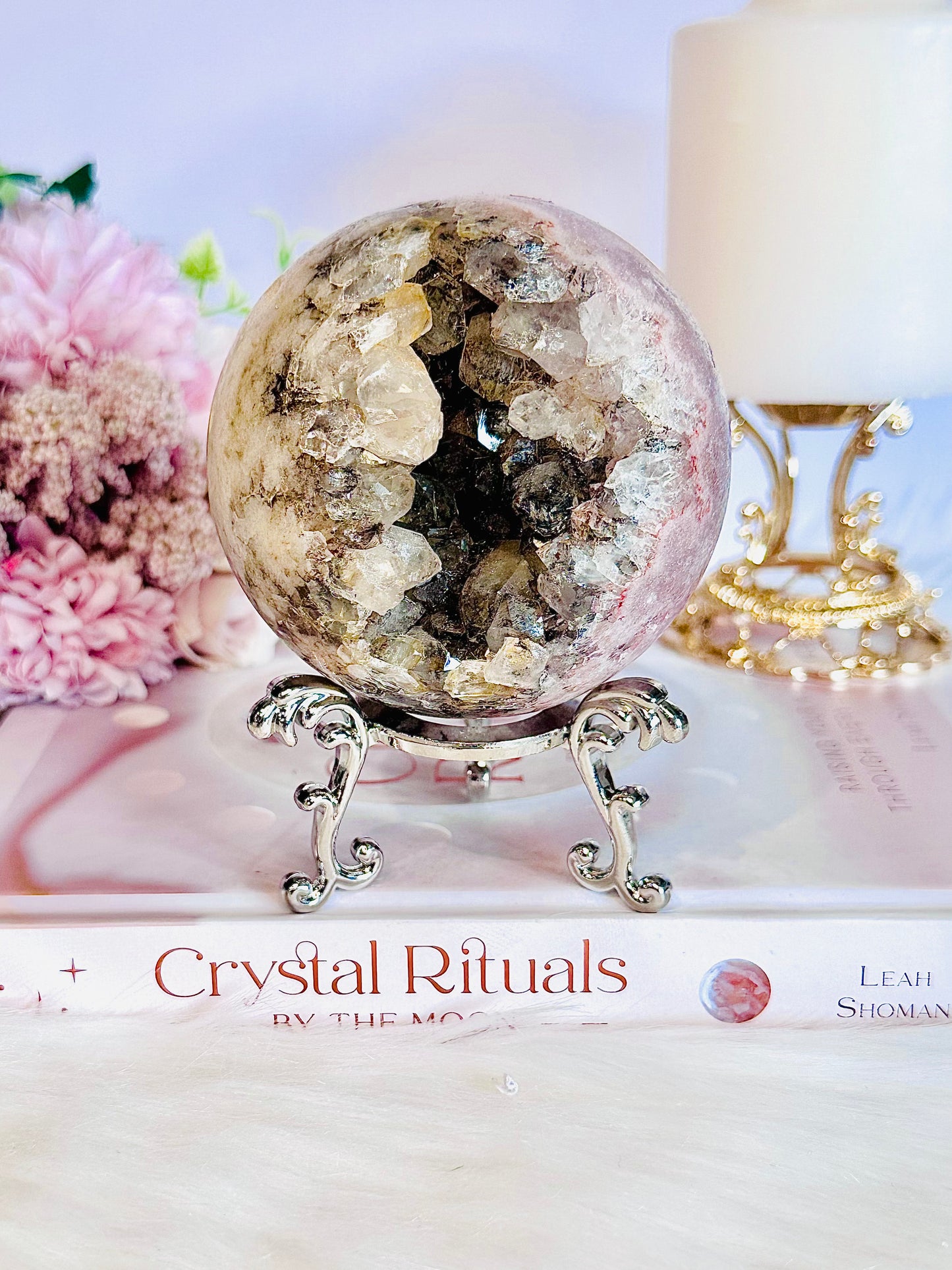 She Is Mesmerising!!! Classy & Fabulous 672gram Druzy Pink Amethyst Sphere On Stand From Brazil