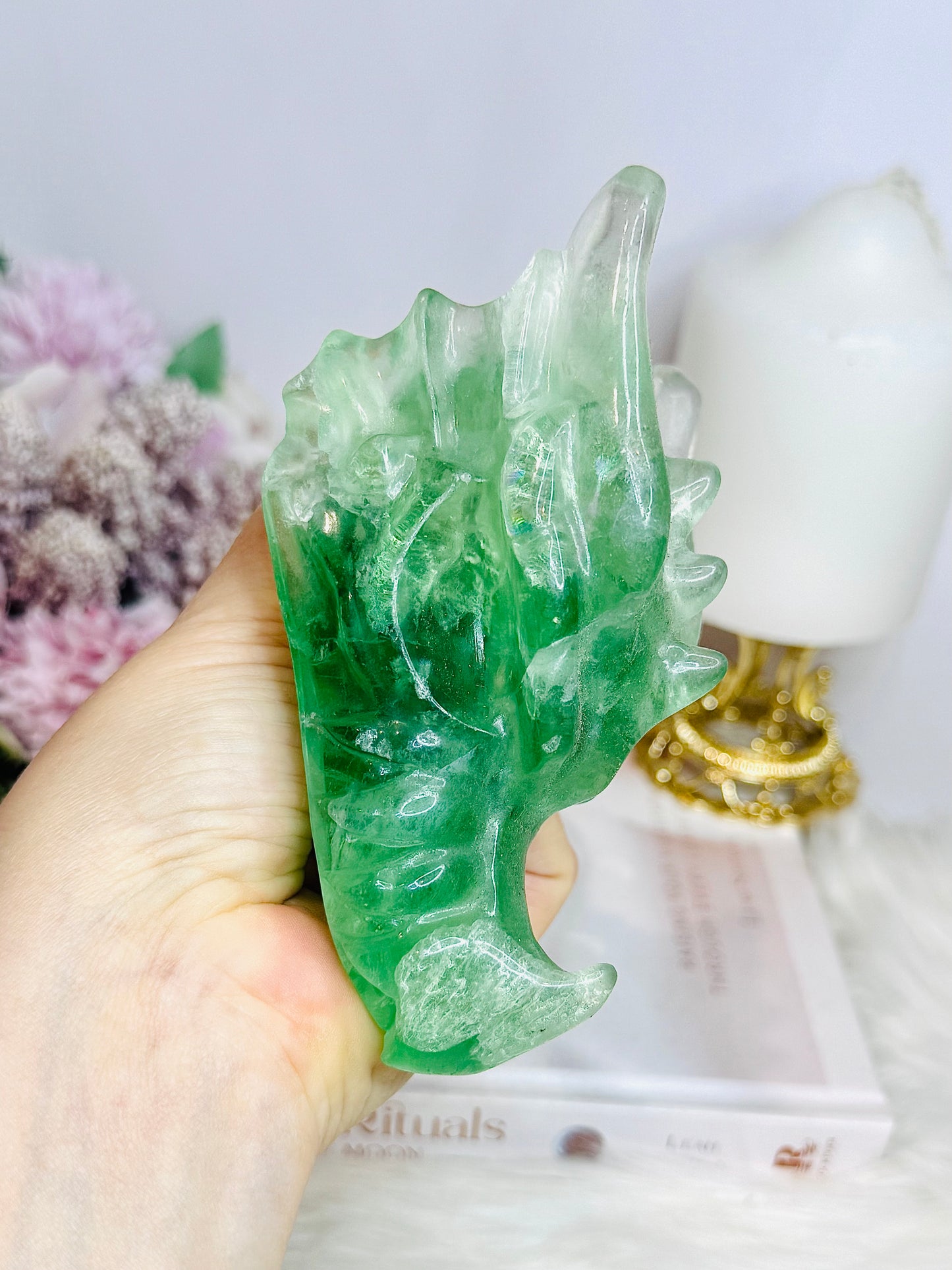 Green Fluorite Carved Dragon 11cm 464g