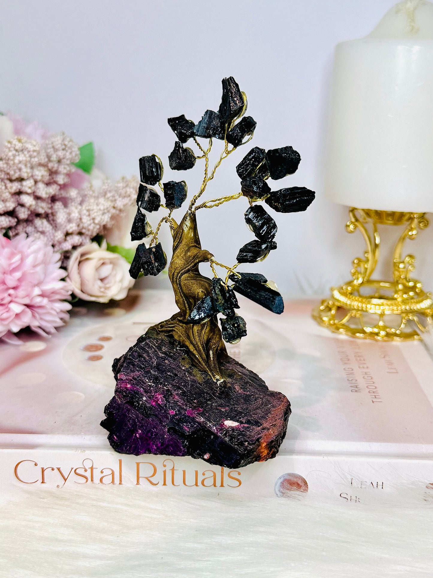 Black Tourmaline Tree of Natural Purpurite Base 12cm