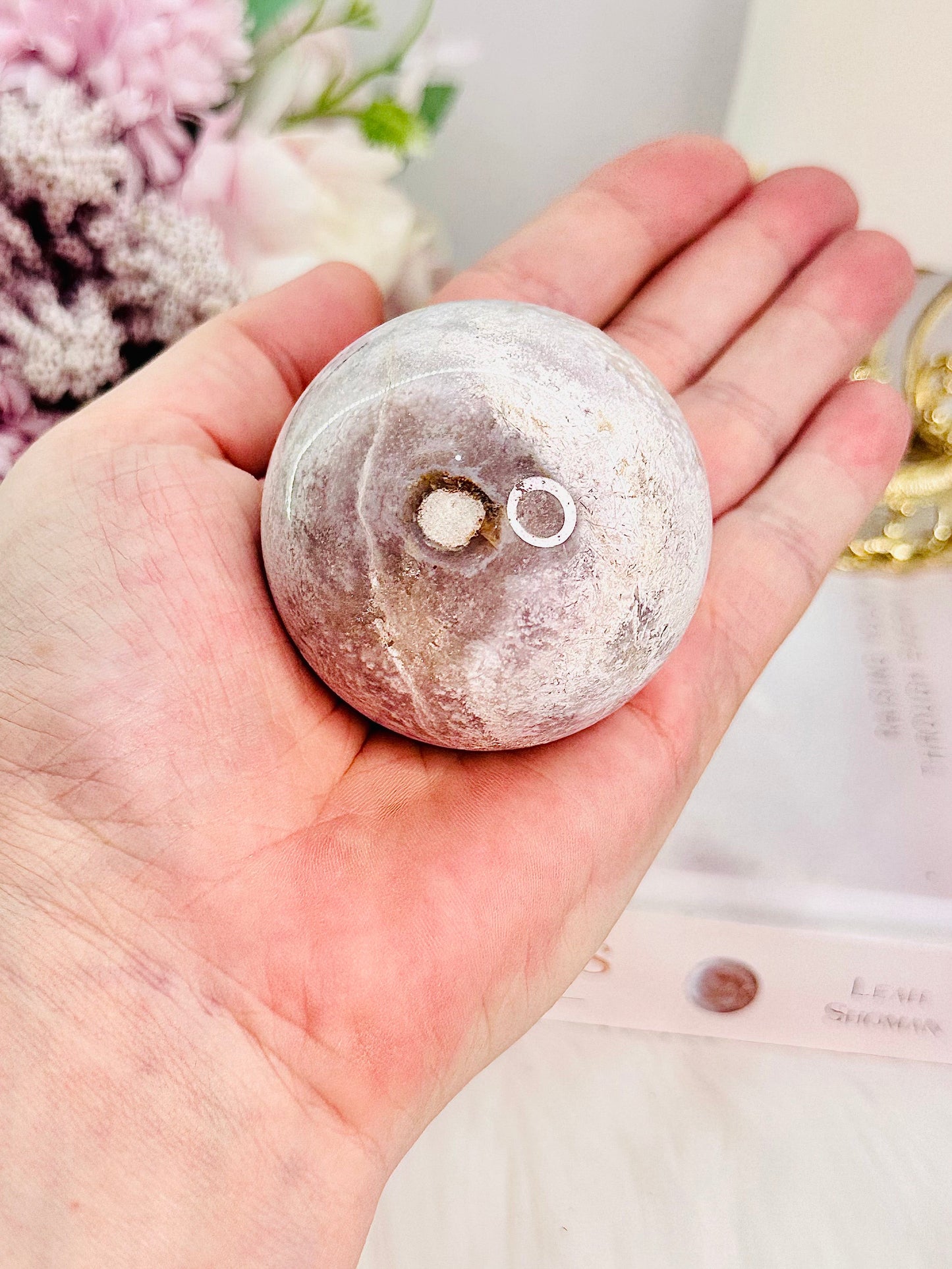 Pink Amethyst Sphere On Rose Gold Flower Stand 207grams