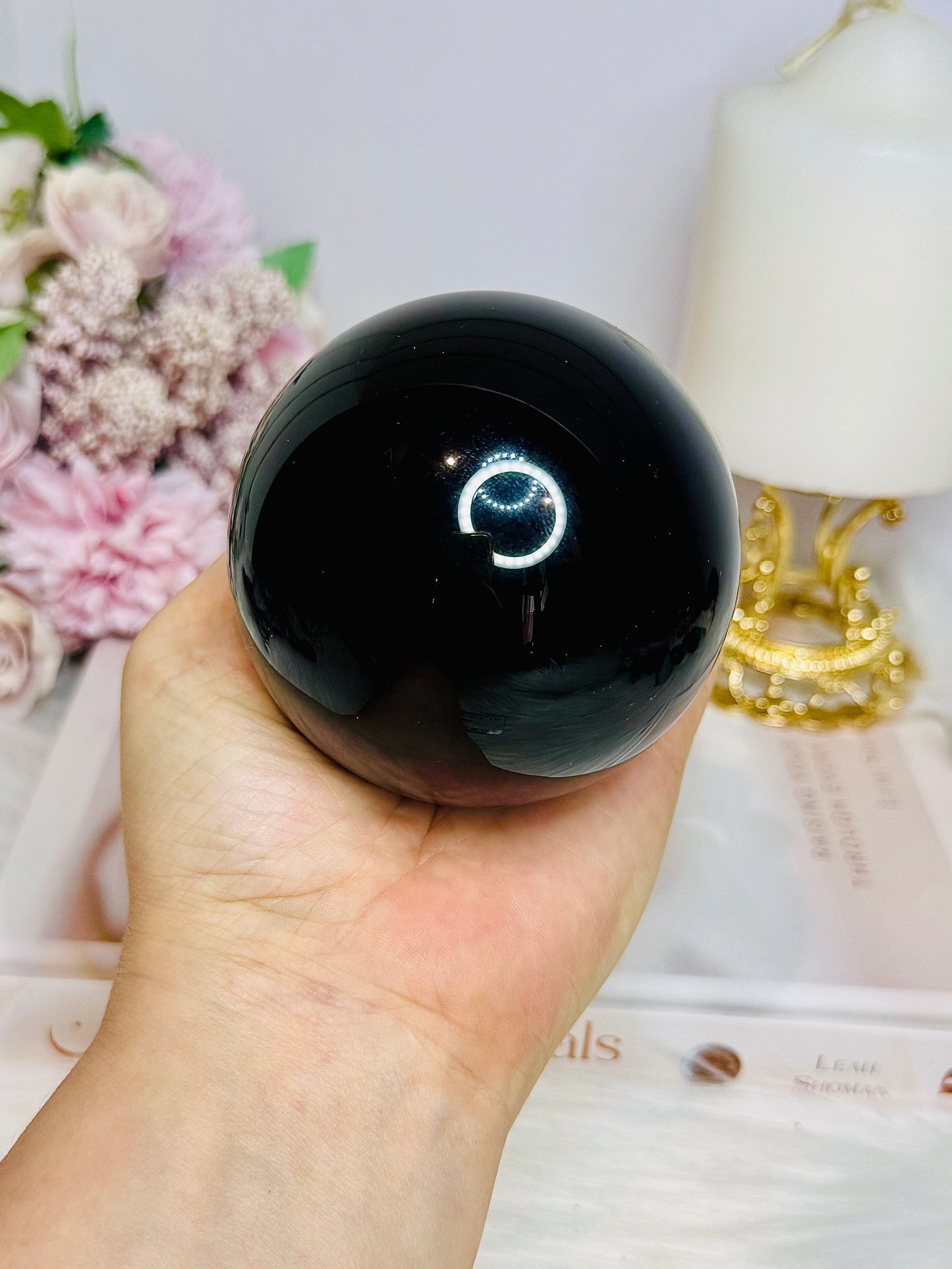 Large Black Obsidian Sphere on Stand 500g