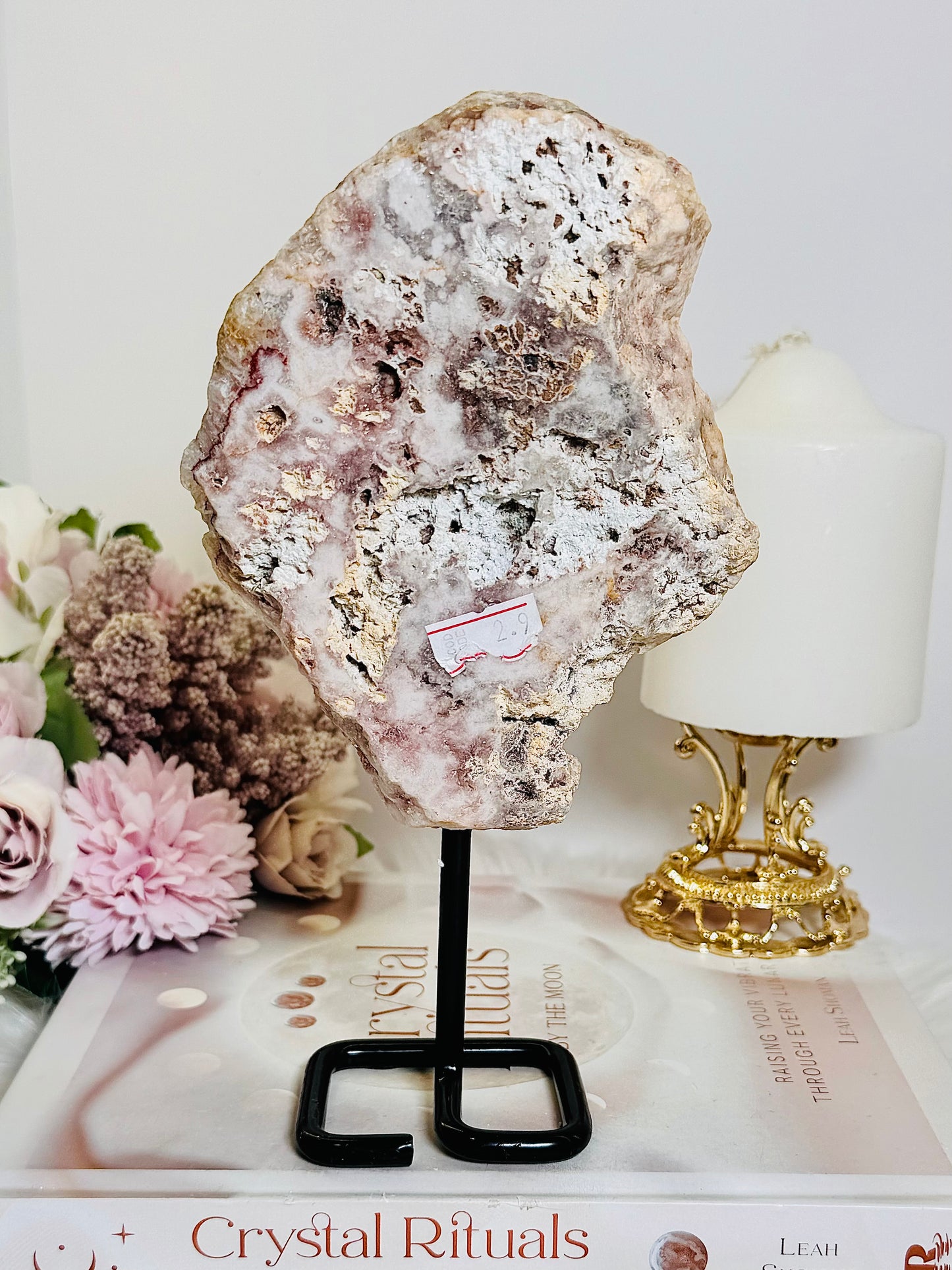 Stunning Large Natural Pink Amethyst Polished Druzy Slab On Stand 21cm