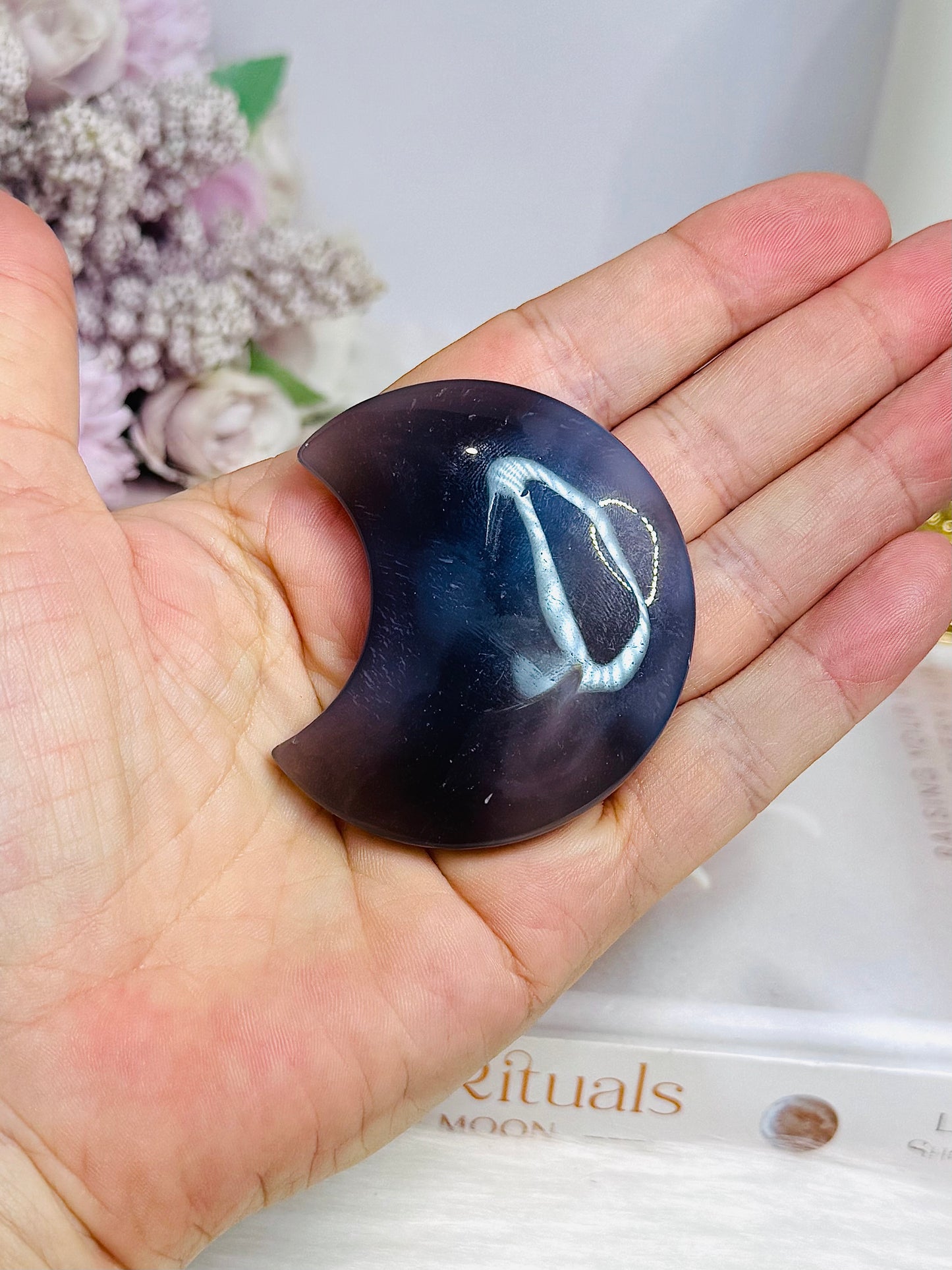 Druzy Agate Carved Moon