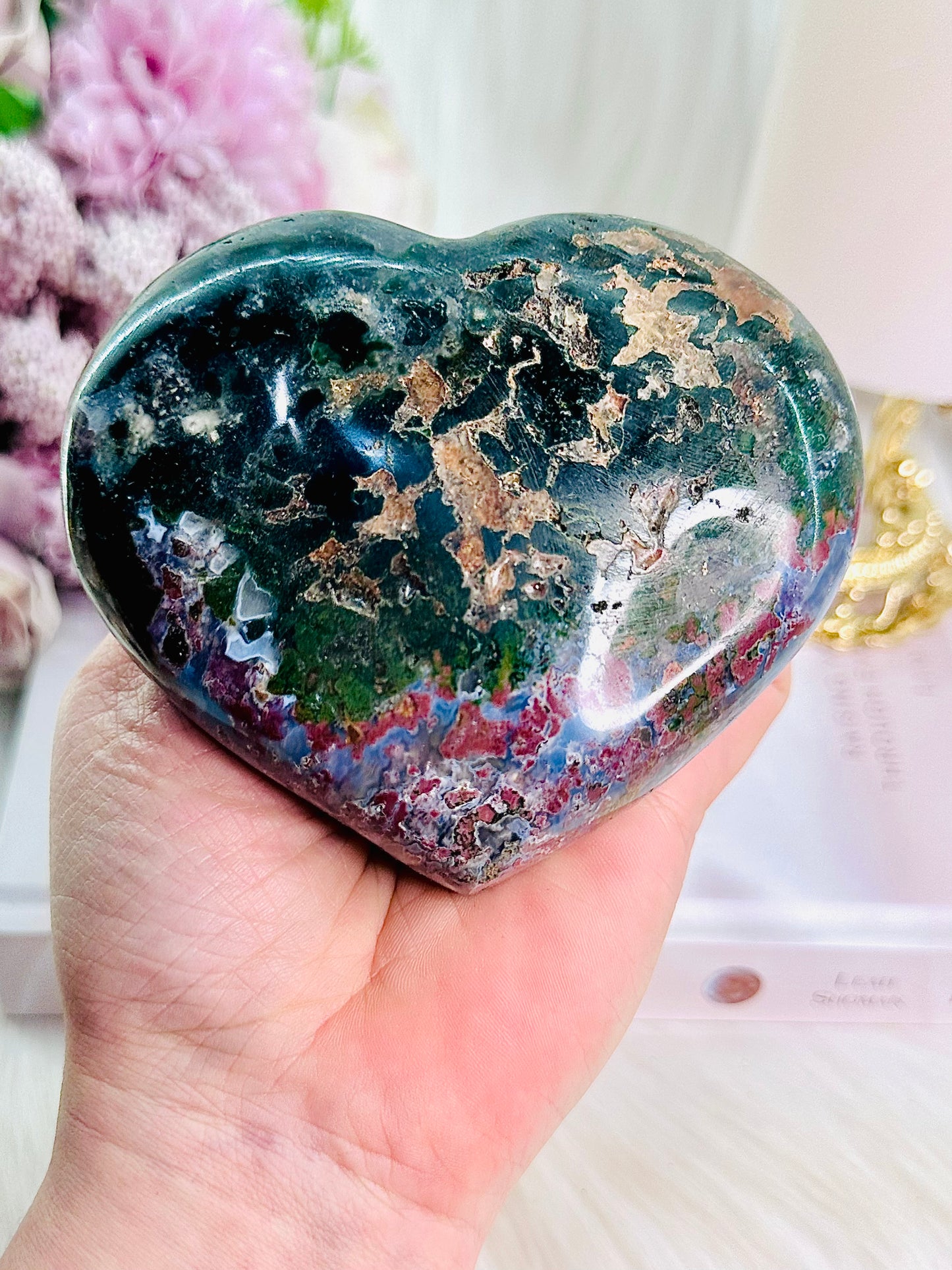 Beautiful Large Puffy Ocean Jasper Heart Carving 474grams