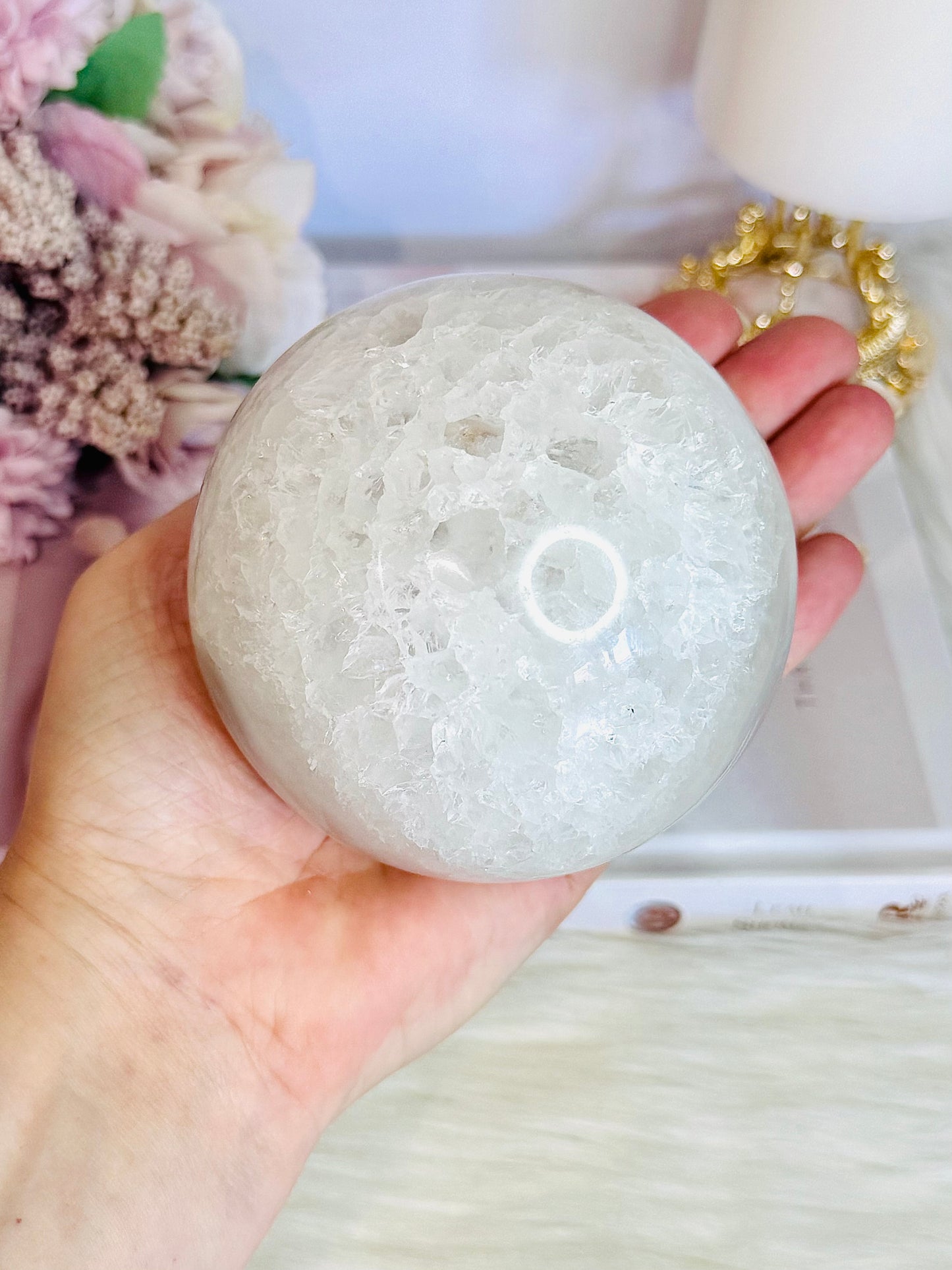 High Grade Absolutely Incredible Large Clear Quartz Druzy Sphere From Brazil 845grams