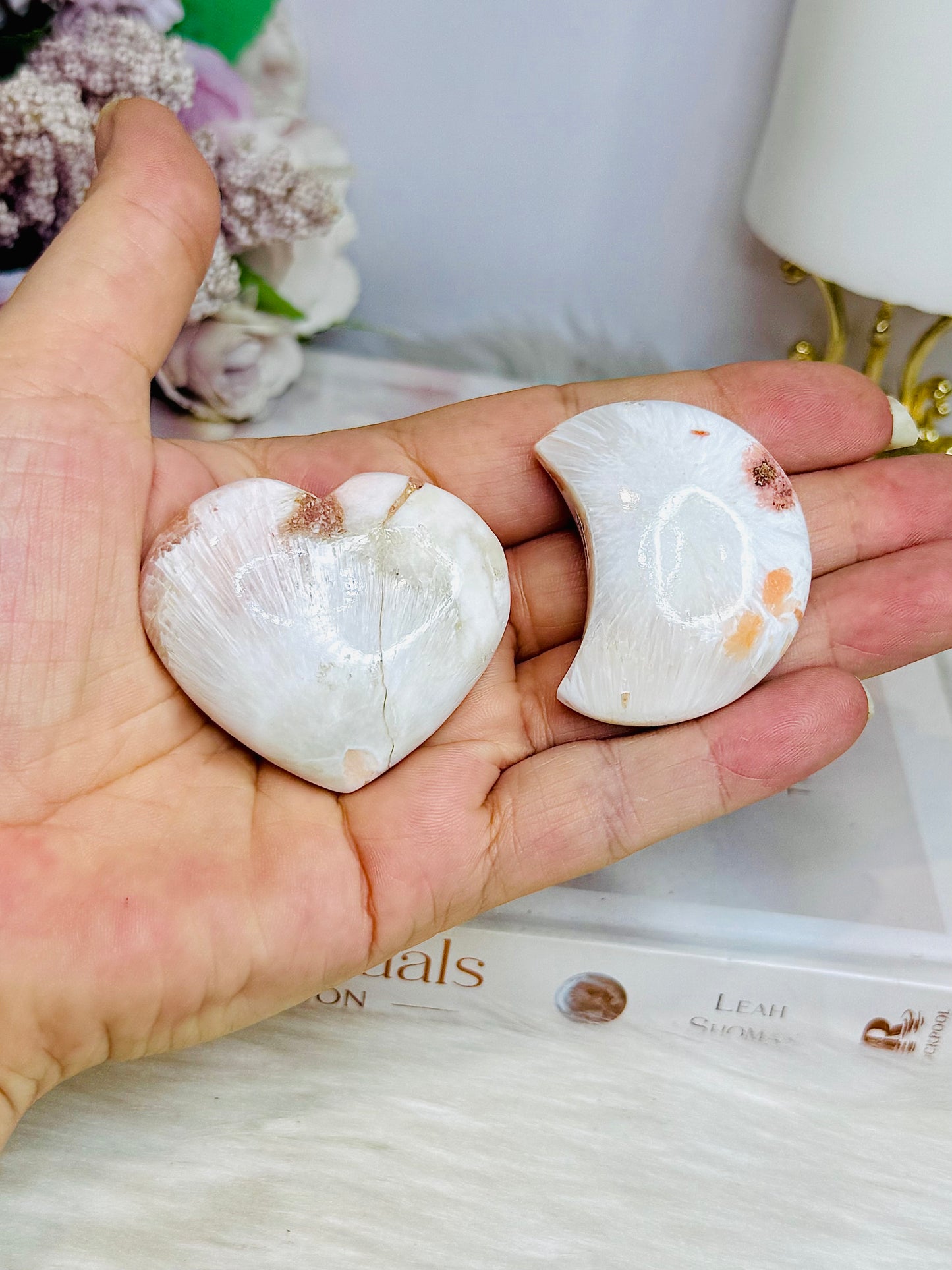 Scolecite Moon & Heart Carving