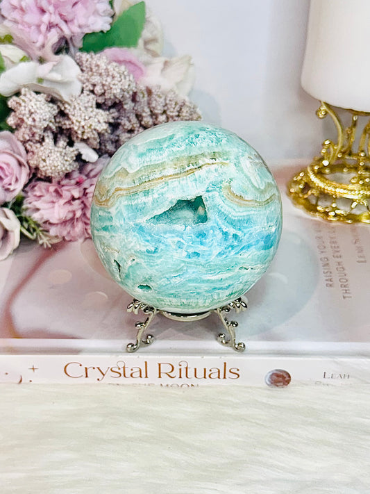 Large Blue Hemimorphite Druzy Sphere (High Grade) On Stand 665grams