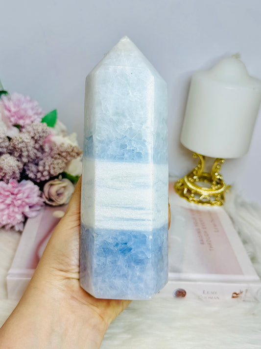 Huge 17cm Chunky Blue Calcite Tower 902g