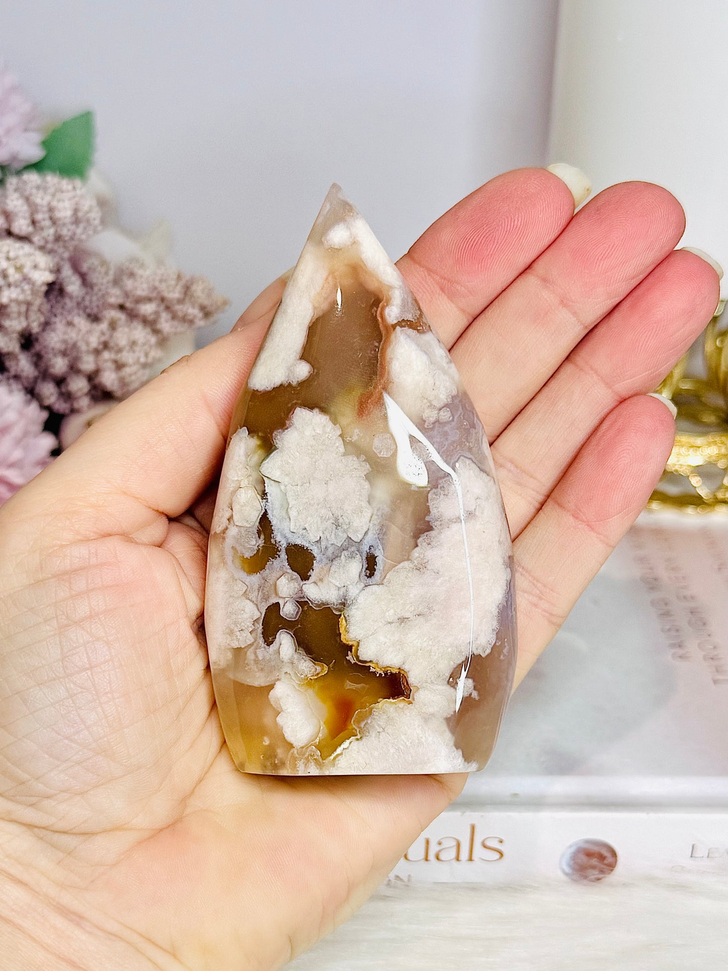 Natural Flower Agate Carved Freeform | Flame 10cm