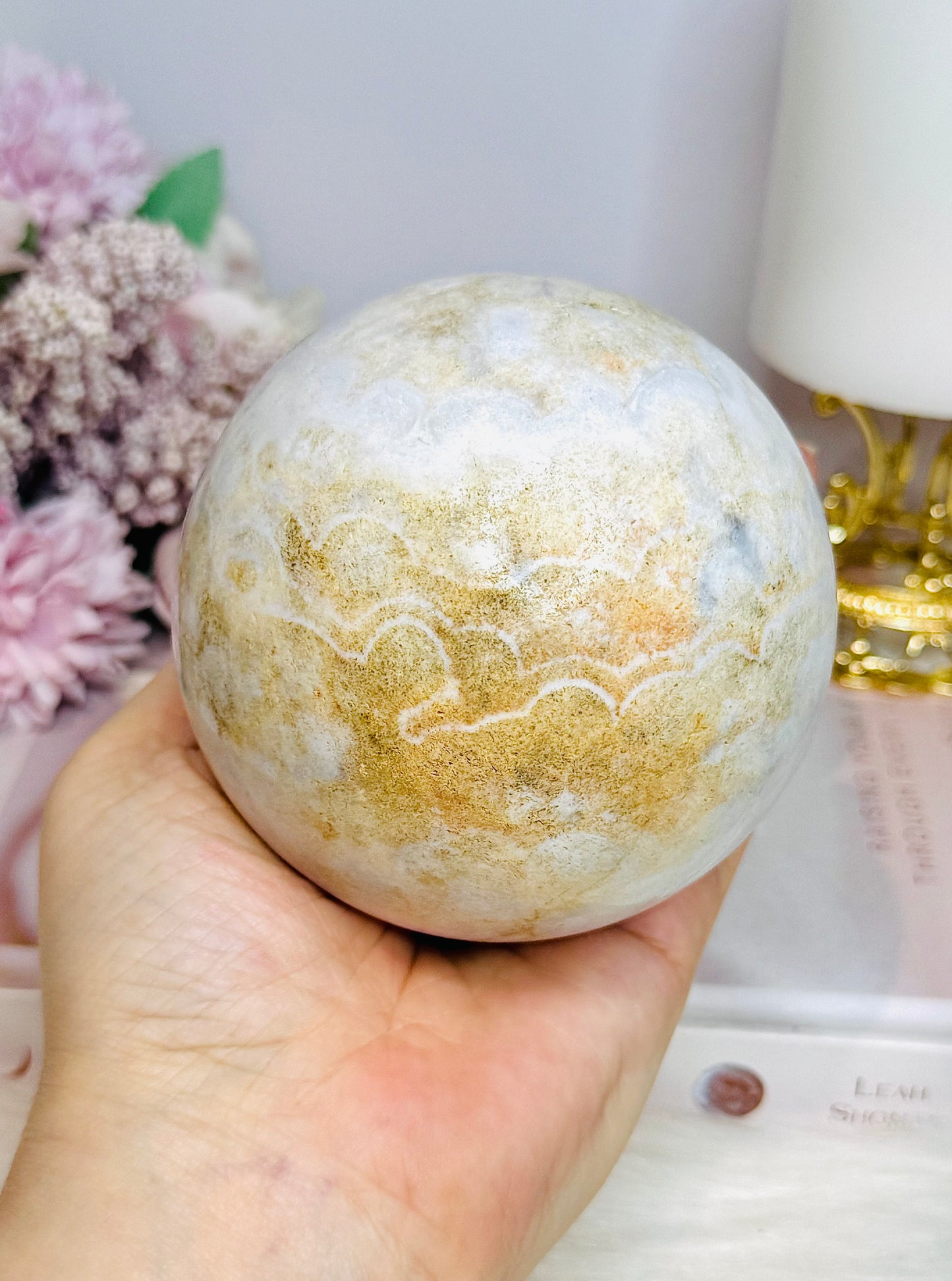 Large Agate Sphere with Blue Hues on Stand 860g