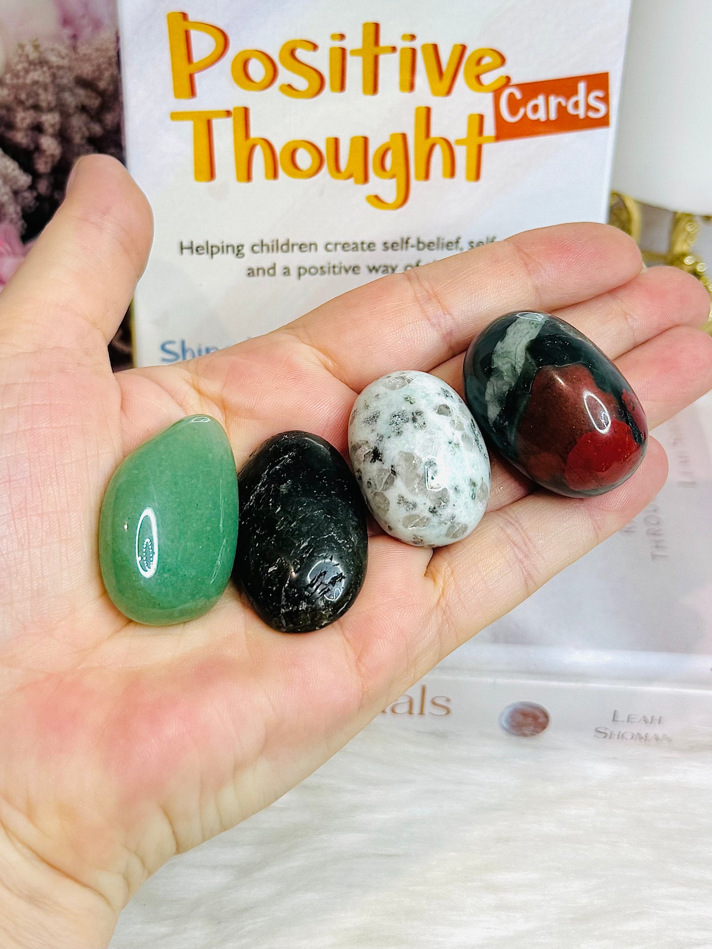 Positive Thought Nurture Cards & 4 Large Tumble Stones