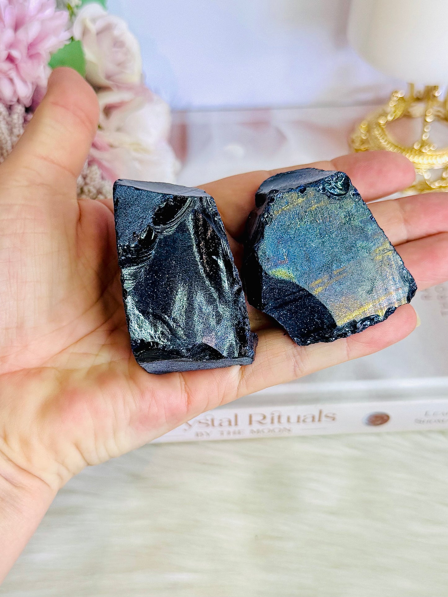 Set of 2 Blue Goldstone (synthetic) Pieces