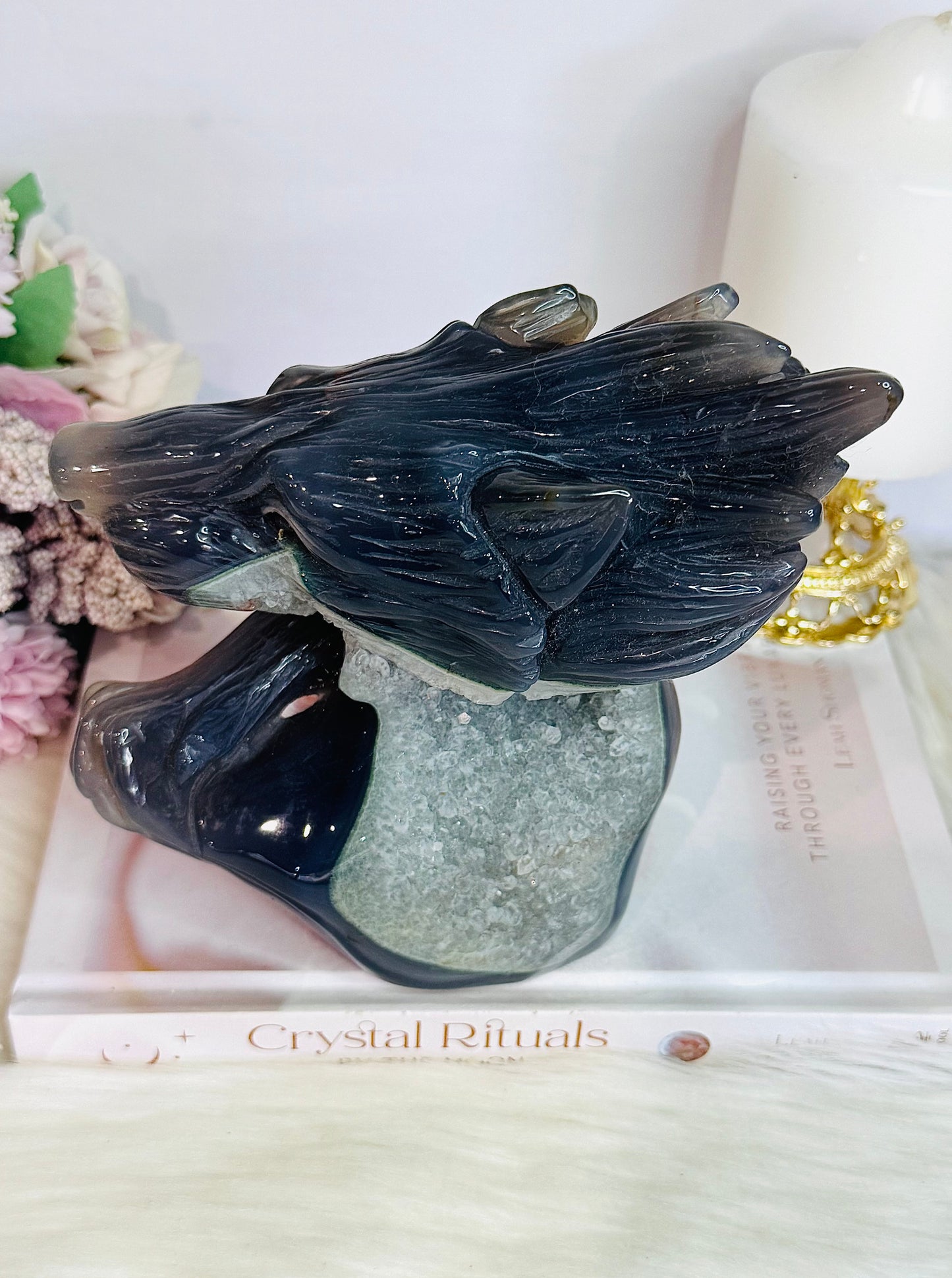 MASTERPIECE ~ Huge Agate Carved Druzy Wolf 16cm 1.3KG