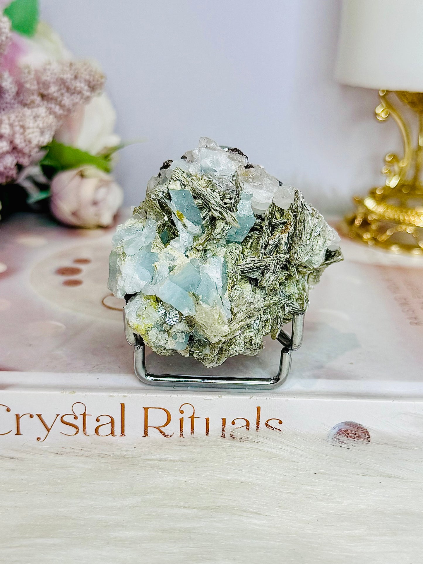 Rare Natural Aquamarine In Mica Specimen on Stand 110g