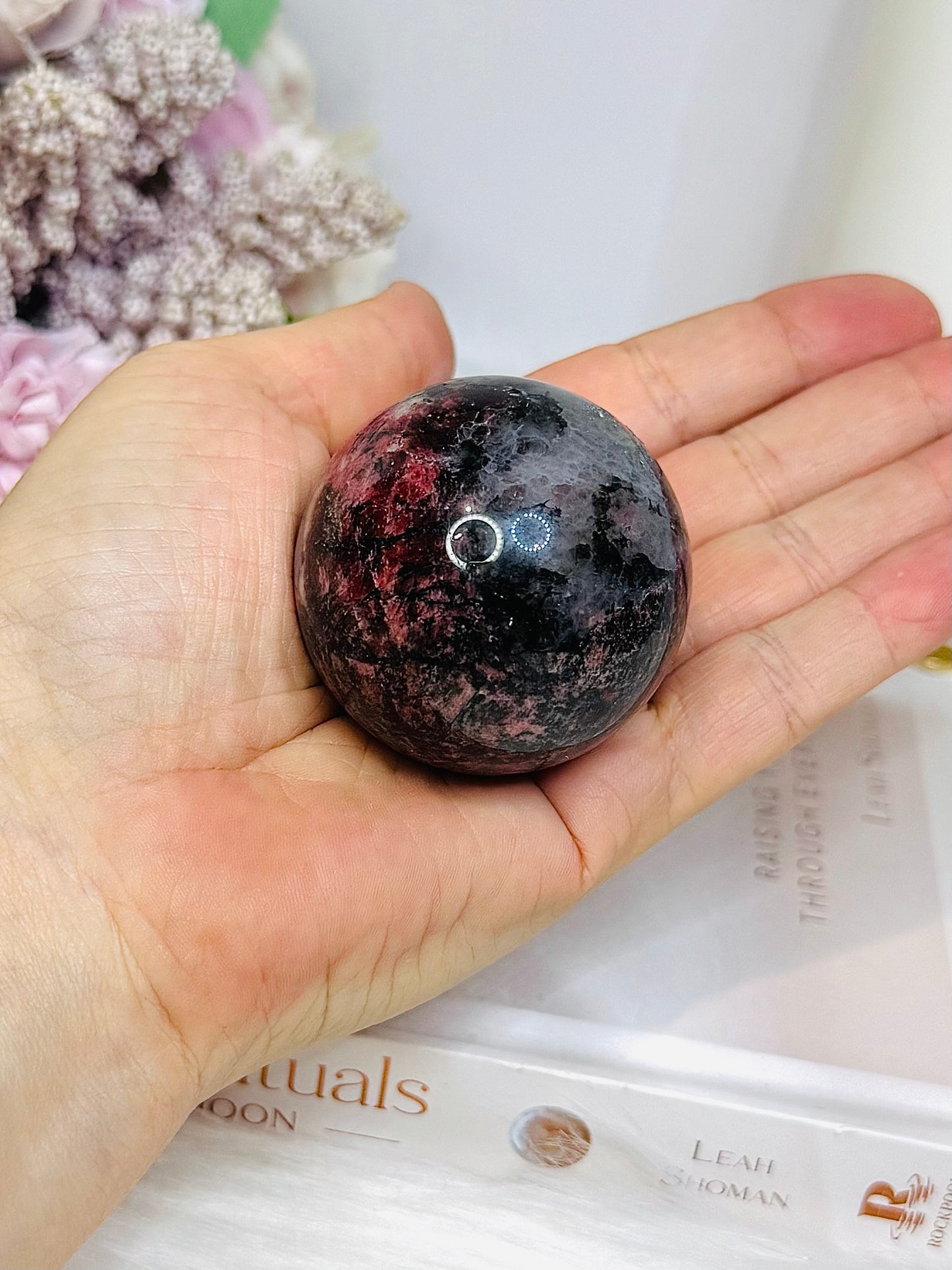 High Grade Rhodonite Sphere On Stand 212g