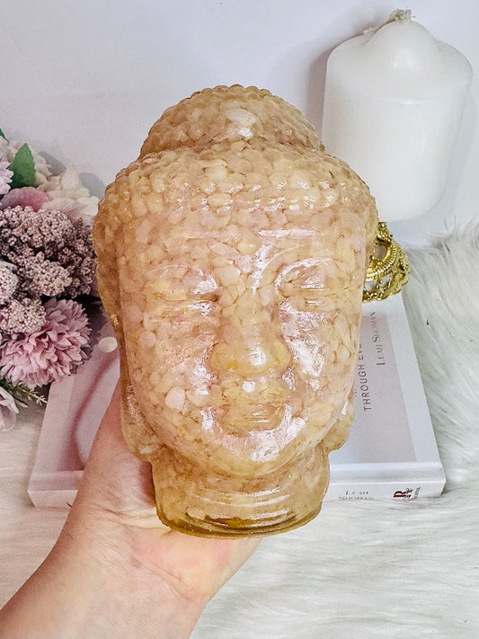 Huge 1.39KG Resin Rose Quartz Filled Buddha Head