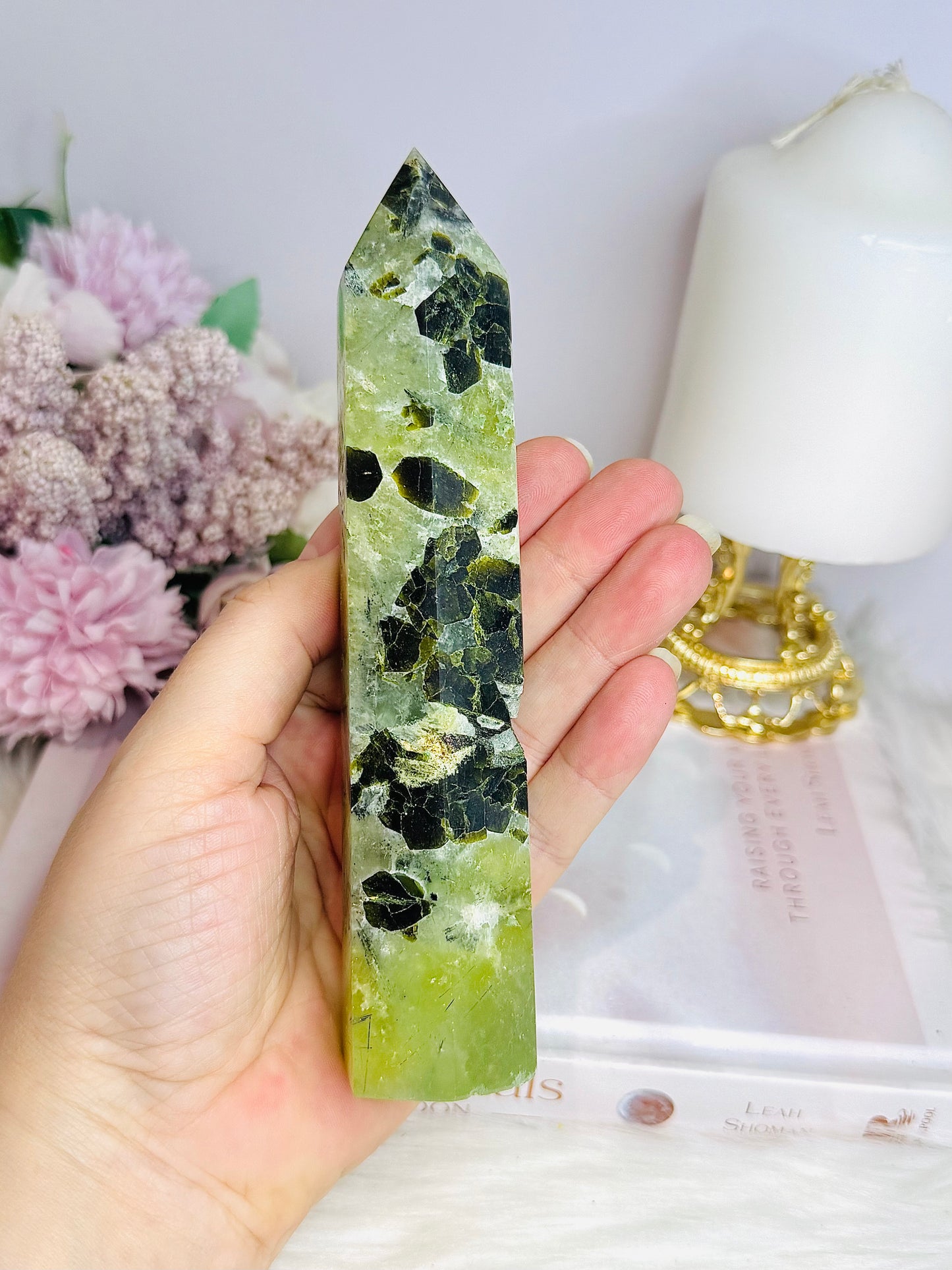 Natural Prehnite Tower 16cm