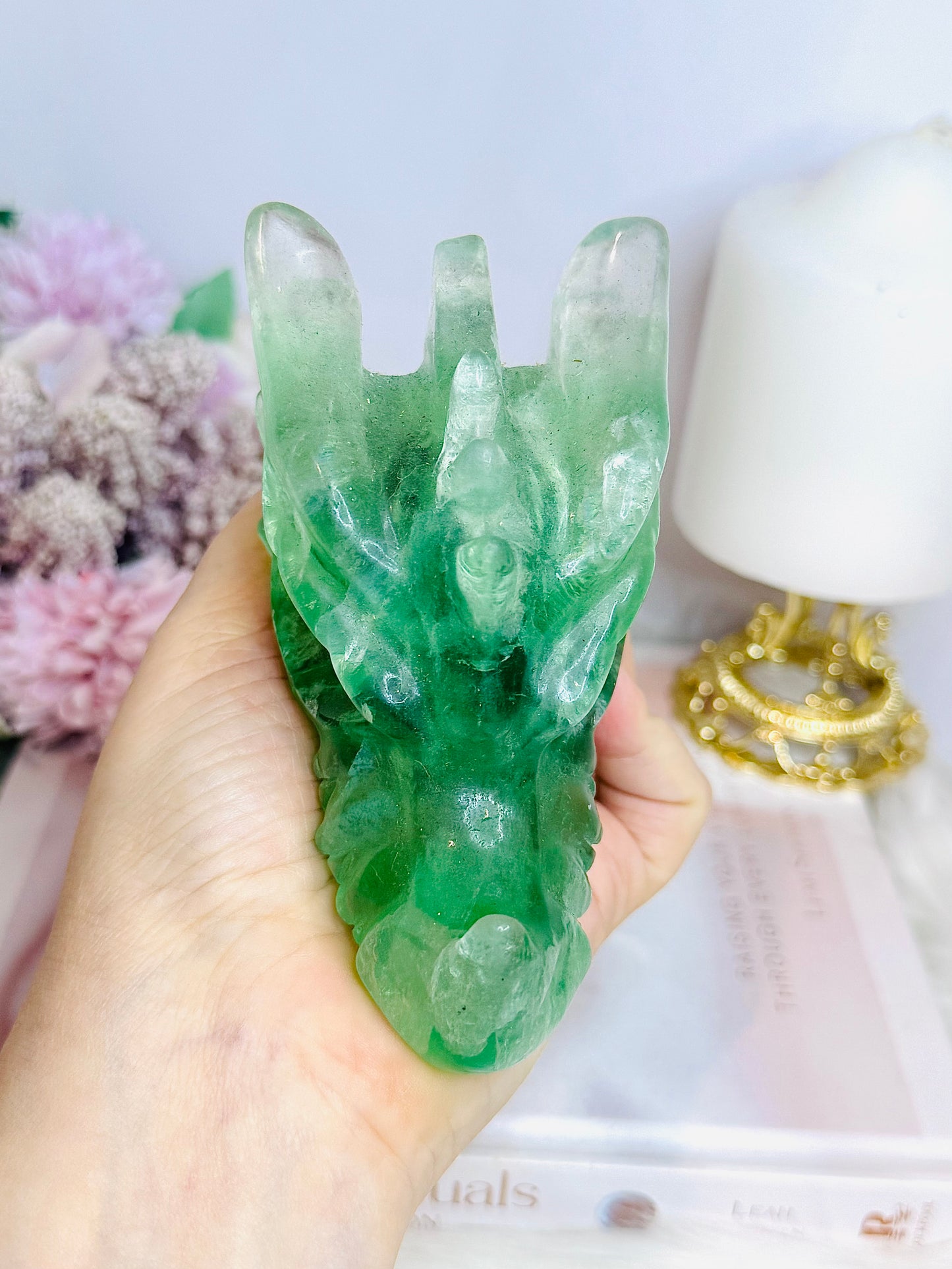Green Fluorite Carved Dragon 11cm 464g