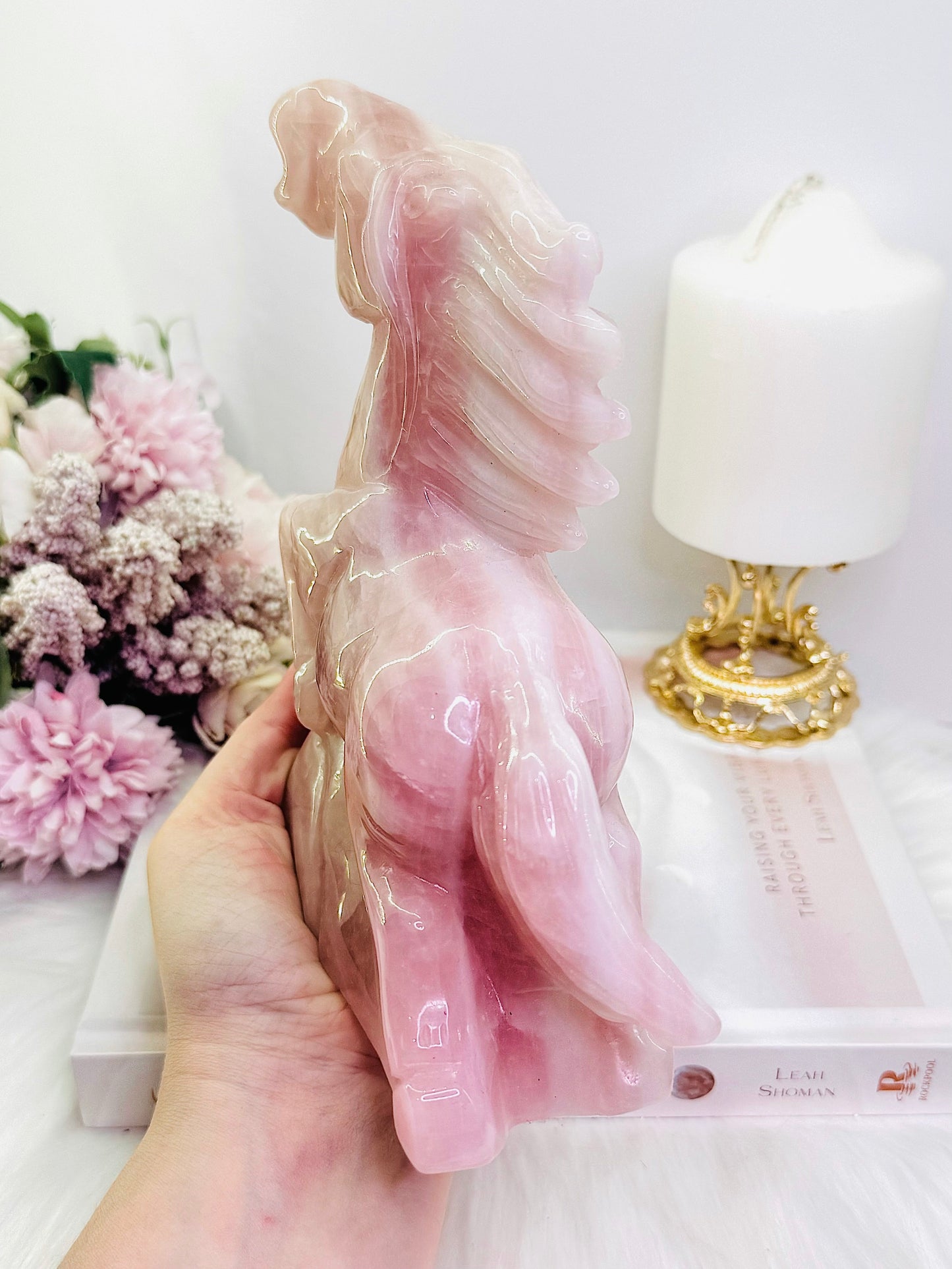 Huge 1.38KG Rose Quartz Perfectly Carved Horse