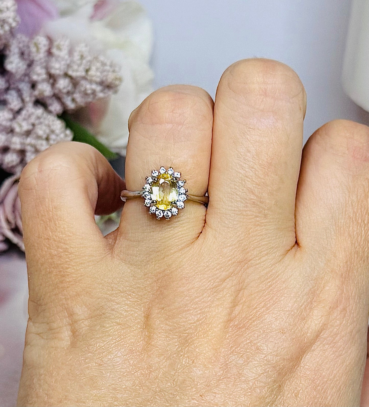 Adjustable Citrine Silver Ring In Gift Bag