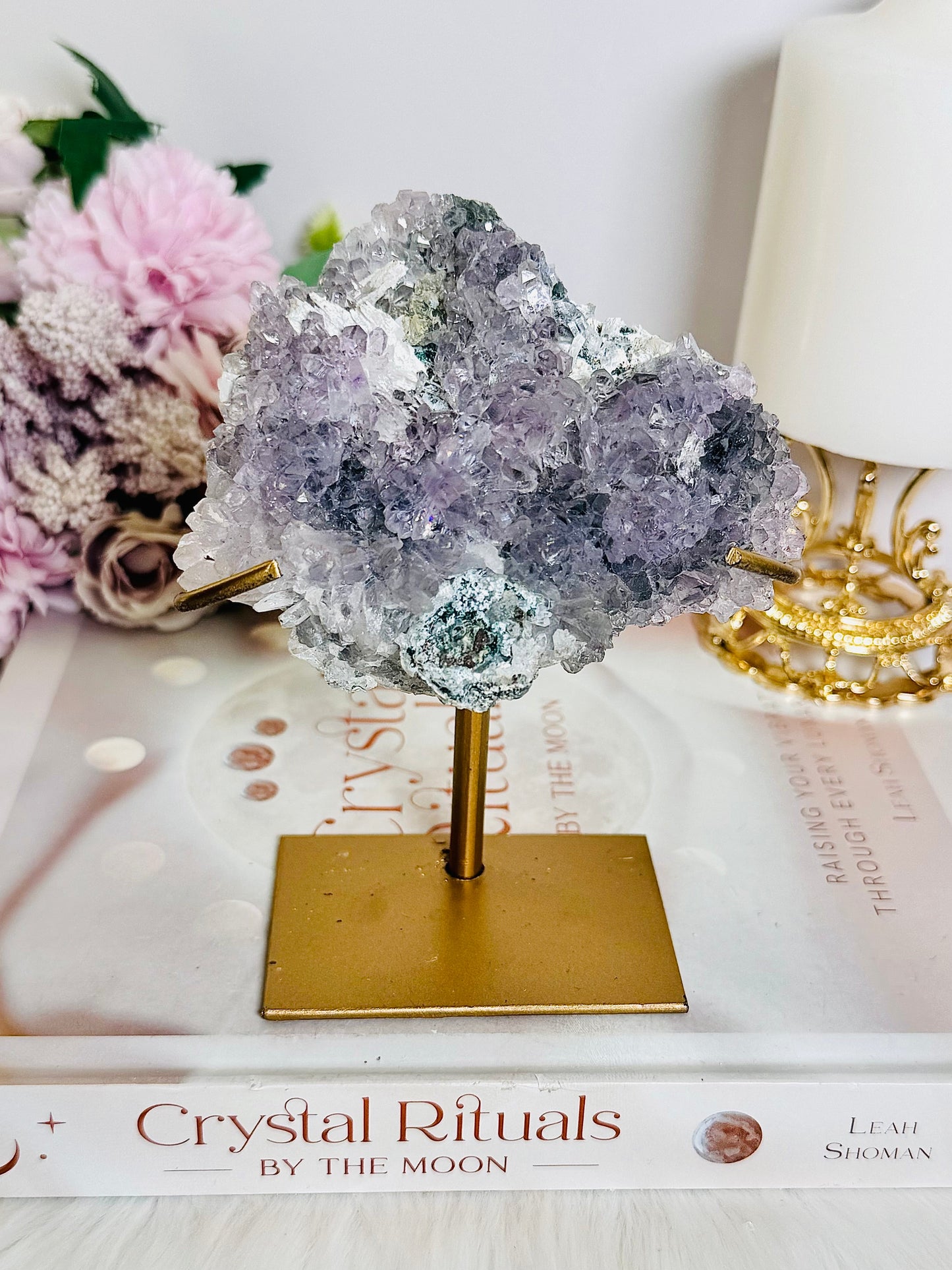 Natural Zeolite Specimen on Custom Gold Stand 13cm