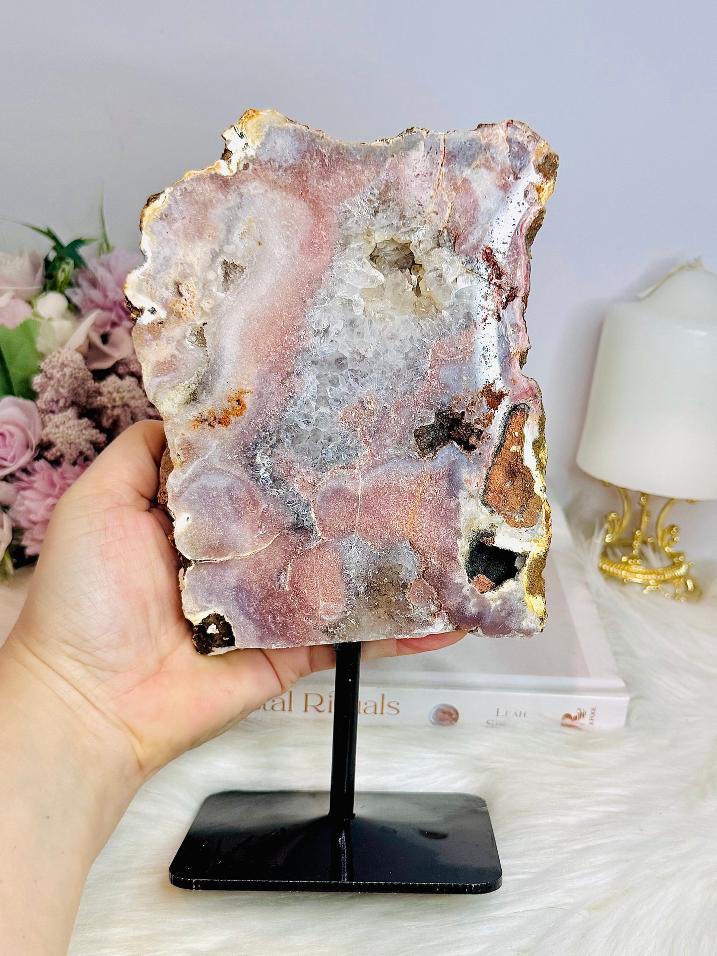 Large Druzy Pink Amethyst Chunky Slab on Stand 23cm 1.3KG