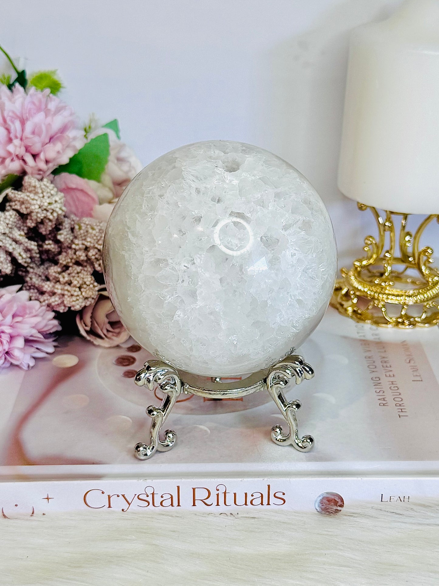 High Grade Absolutely Incredible Large Clear Quartz Druzy Sphere From Brazil 845grams