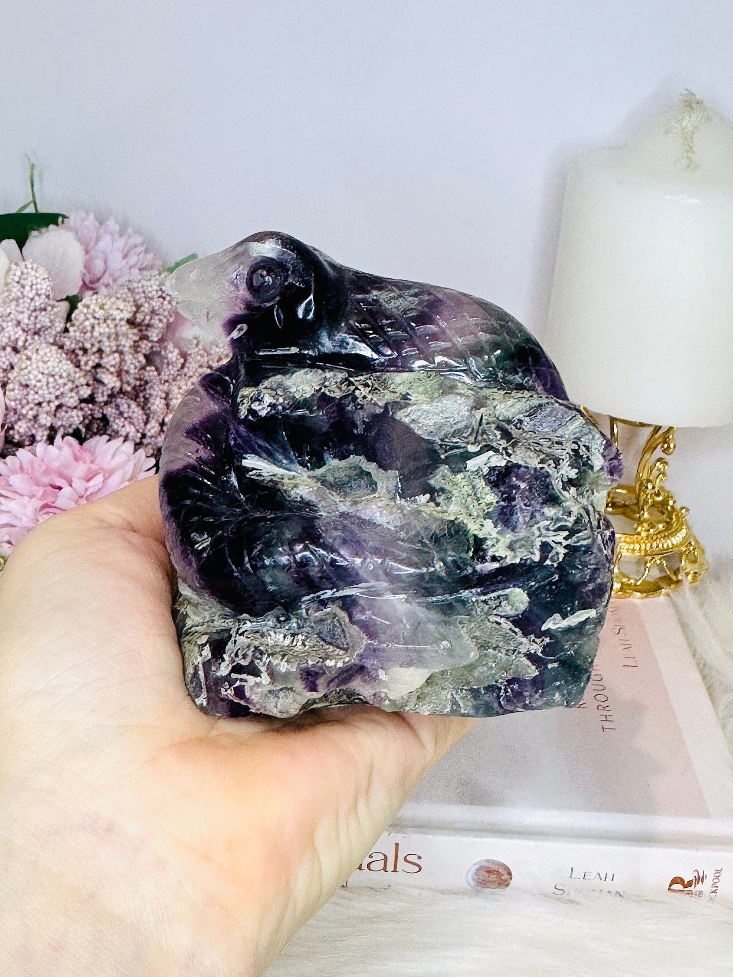 Rainbow Fluorite Carved Snake 662grams