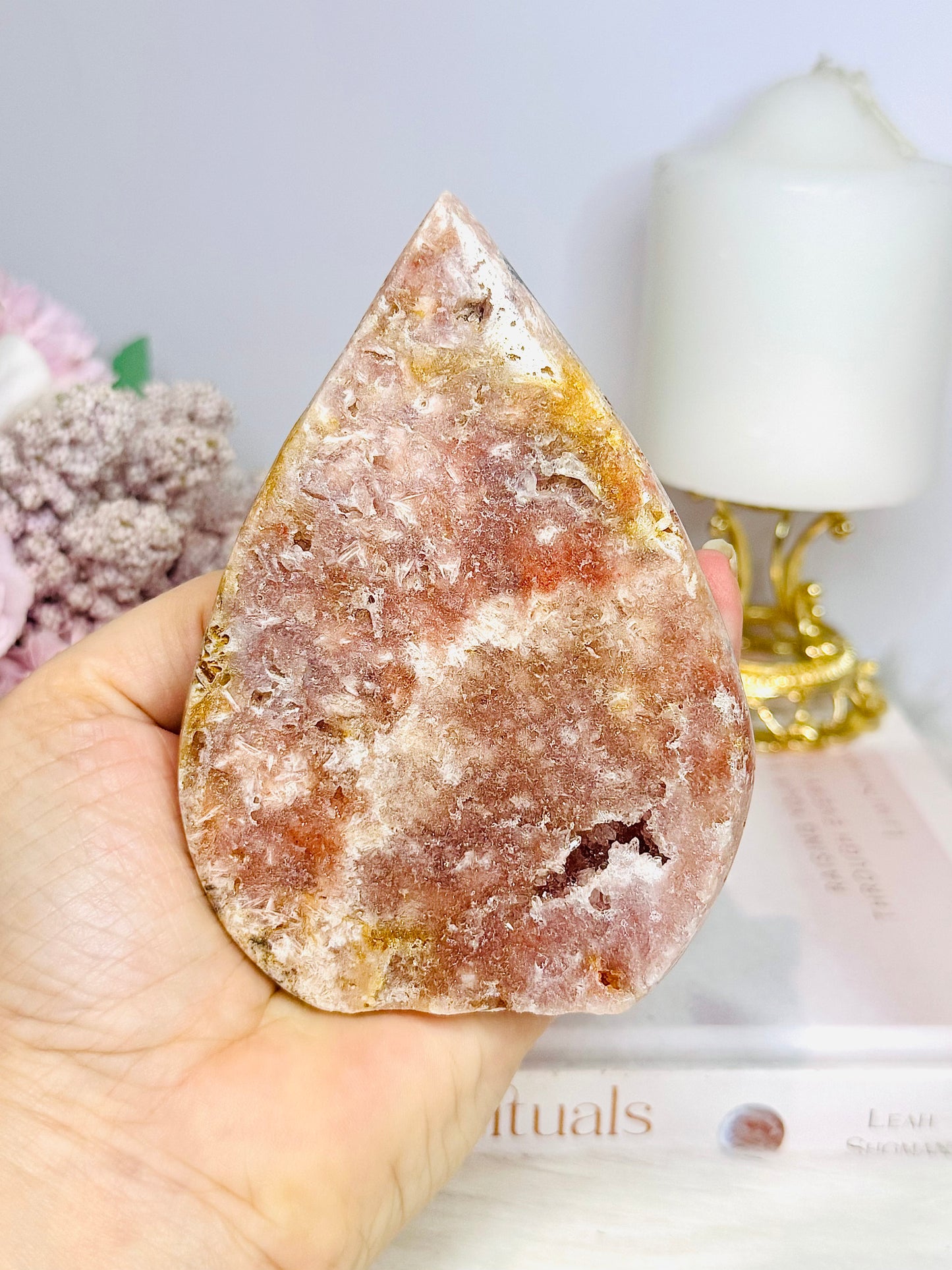 Pink Amethyst Druzy Carved Flame | Freeform 12cm 243grams