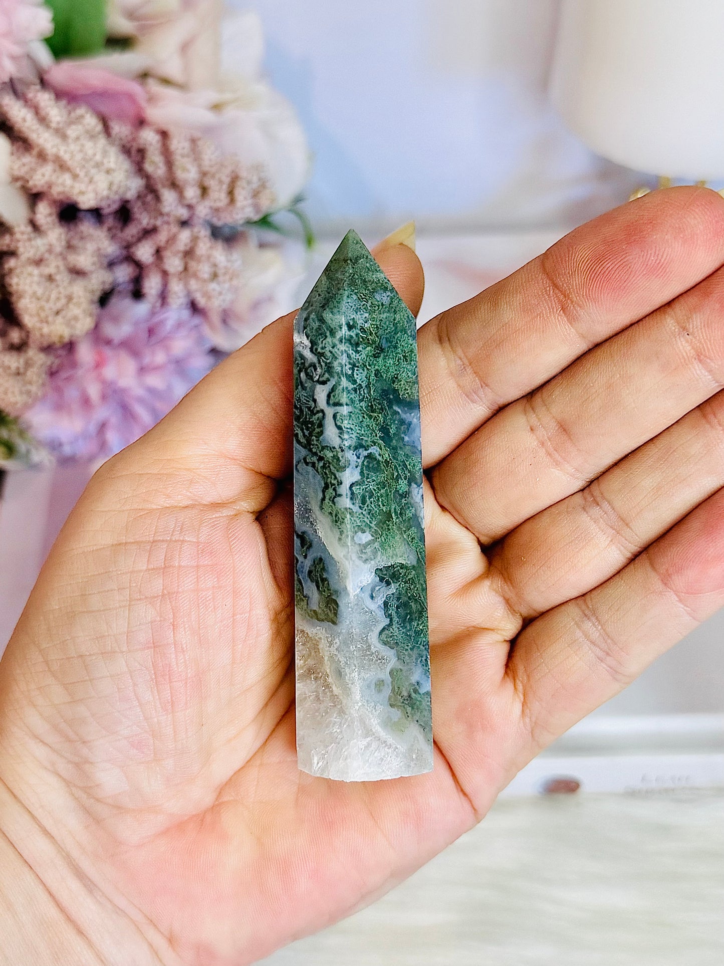 Green Moss Agate Druzy Tower 8.5cm