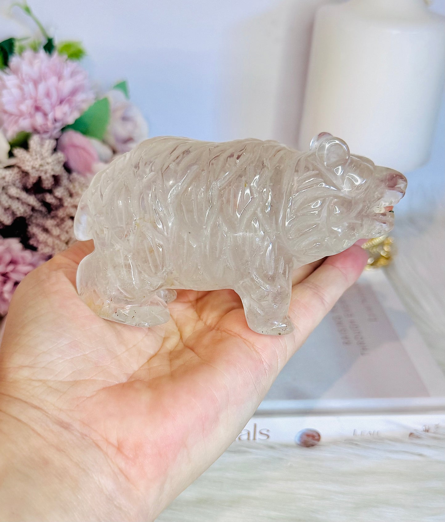 Chunky 11cm 359gram Clear Quartz Carved Bear