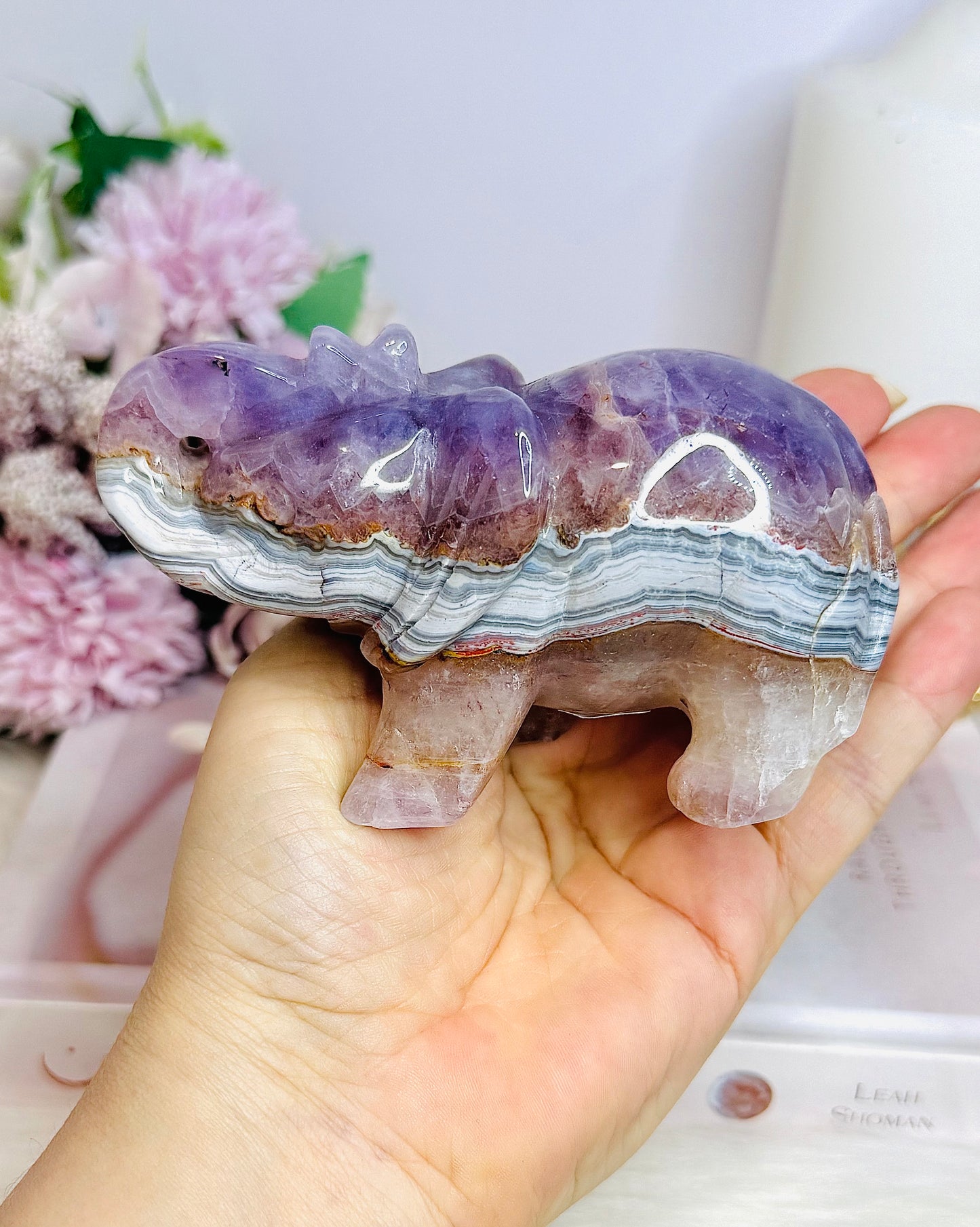 Amethyst X Mexican Lace Agate Elephant 11cm 367g