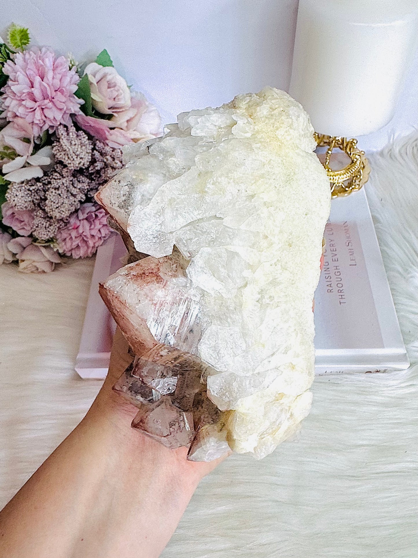 Incredible Huge Natural 19cm 1.26KG Black & Pink Lithium Quartz Natural Cluster From Brazil