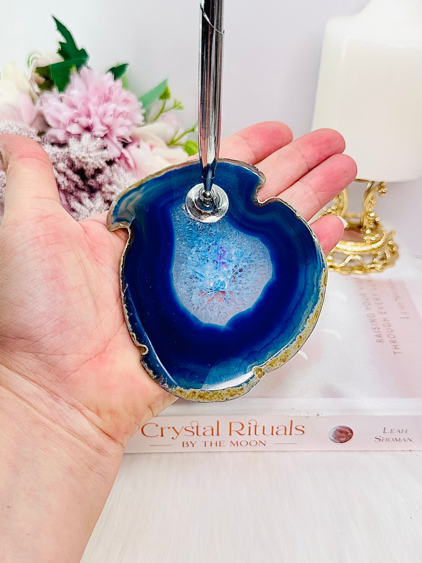 Transforms Negative to Positive ~ Perfect Desk Accessory ~ Gorgeous Blue Agate Slab Pen Holder